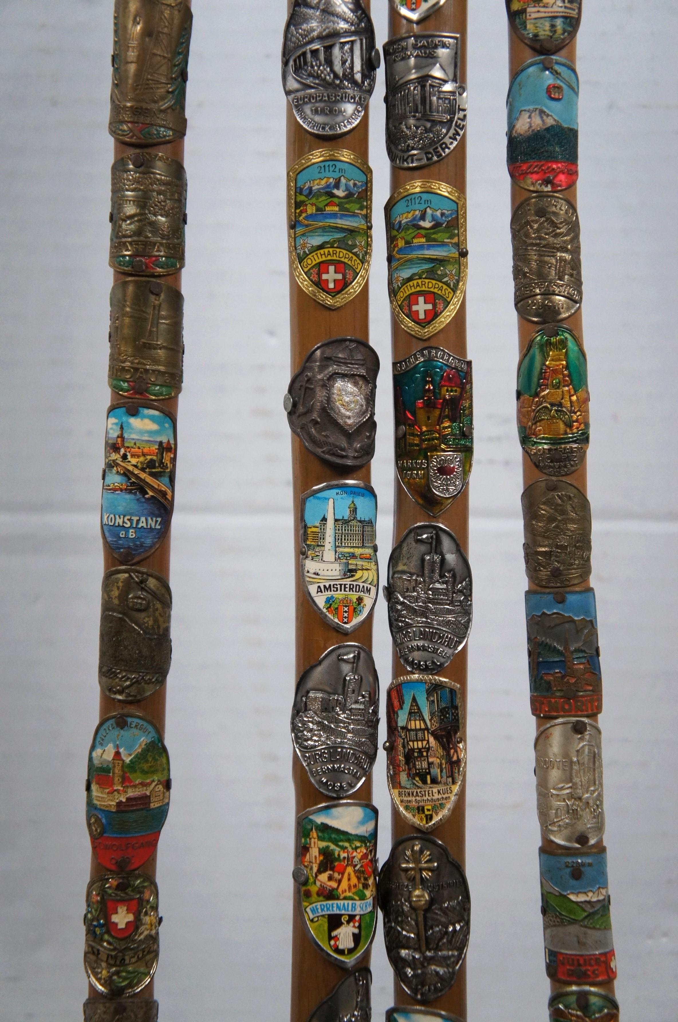 20th Century 4 Vintage German Souvenir Hiking Badge Walking Sticks Canes 32