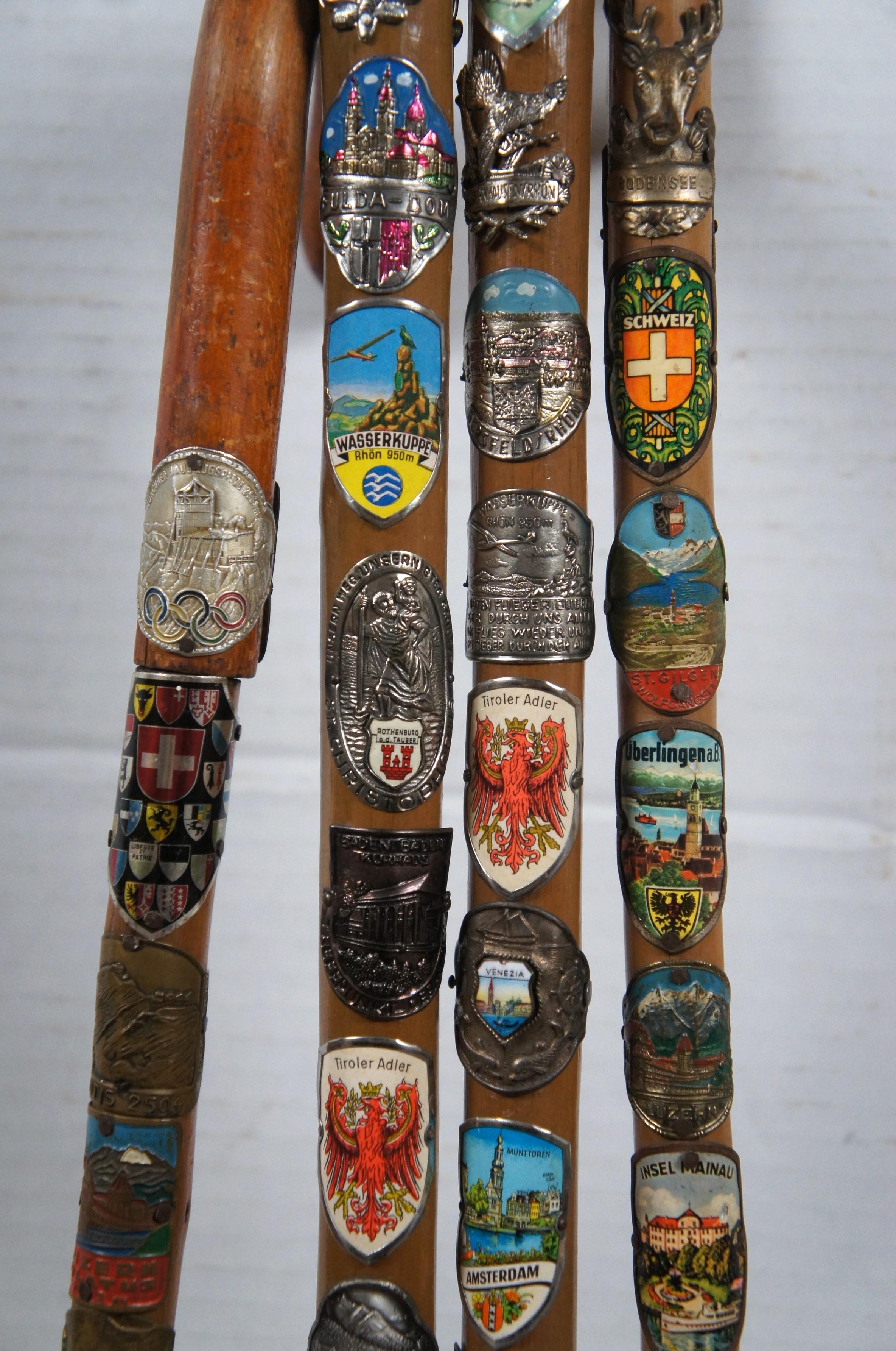 Metal 4 Vintage German Souvenir Hiking Badge Walking Sticks Canes 32