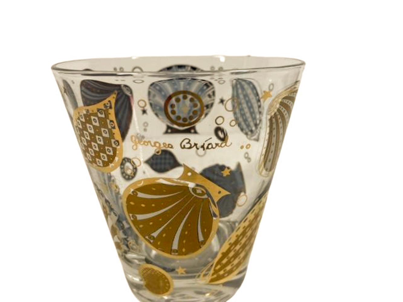 4 Vintage Gold Georges Briard „Seascape“ Doppelte Old Fashioned-Gläser, Gold (Moderne der Mitte des Jahrhunderts) im Angebot
