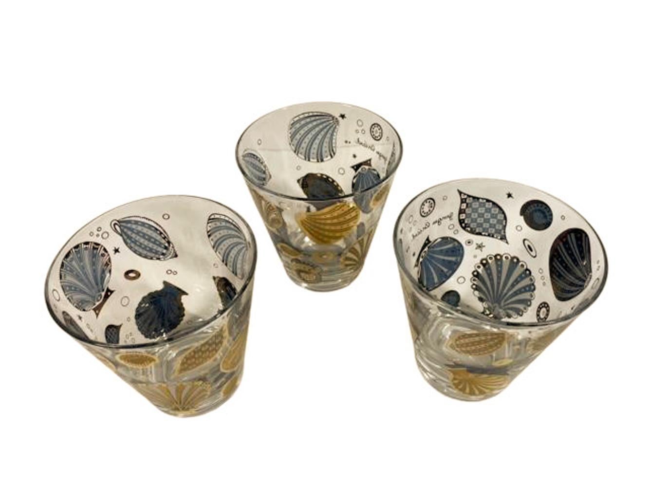 4 Vintage Gold Georges Briard „Seascape“ Doppelte Old Fashioned-Gläser, Gold (Glas) im Angebot