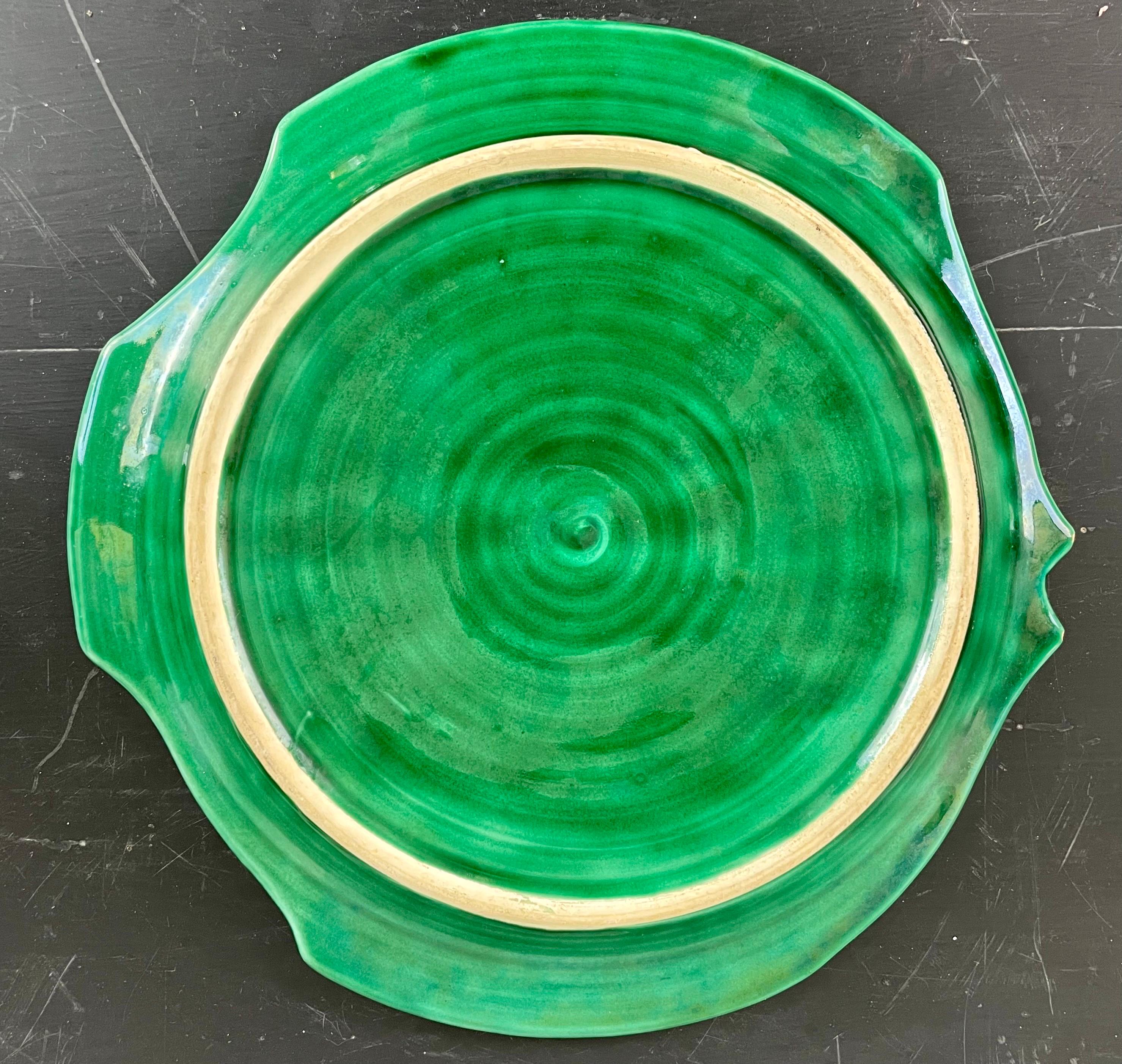 Ceramic 4 vintage green ceramic fish plates - 1970 - France For Sale