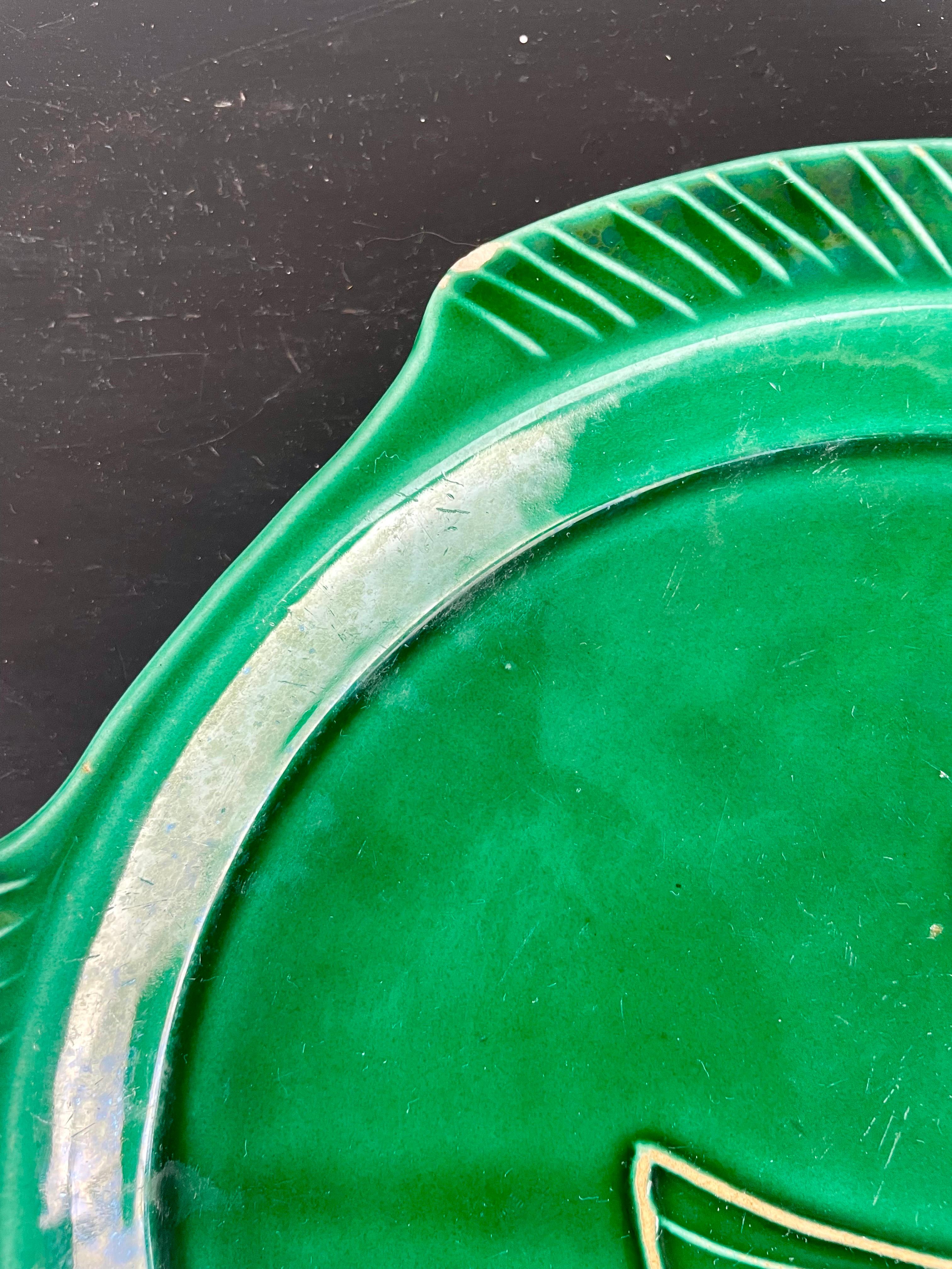 4 vintage green ceramic fish plates - 1970 - France For Sale 2
