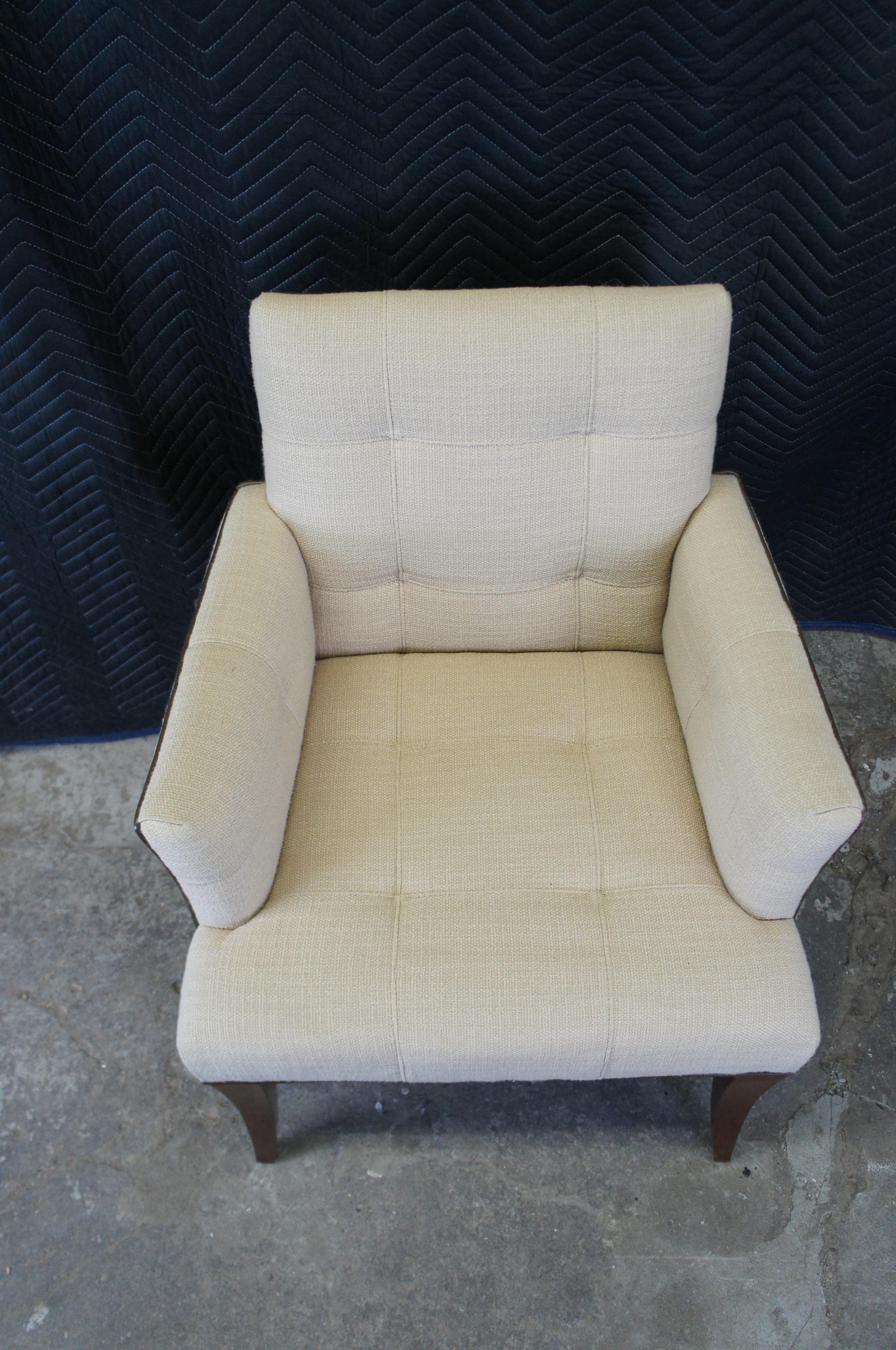 4 Vintage Hickory Chair Jessica Charles Mann Half Arm Tufted Club Dining Chairs In Good Condition For Sale In Dayton, OH