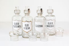 4 Vintage Italian Glass Pharmacy Jars with Labels, Sold Each