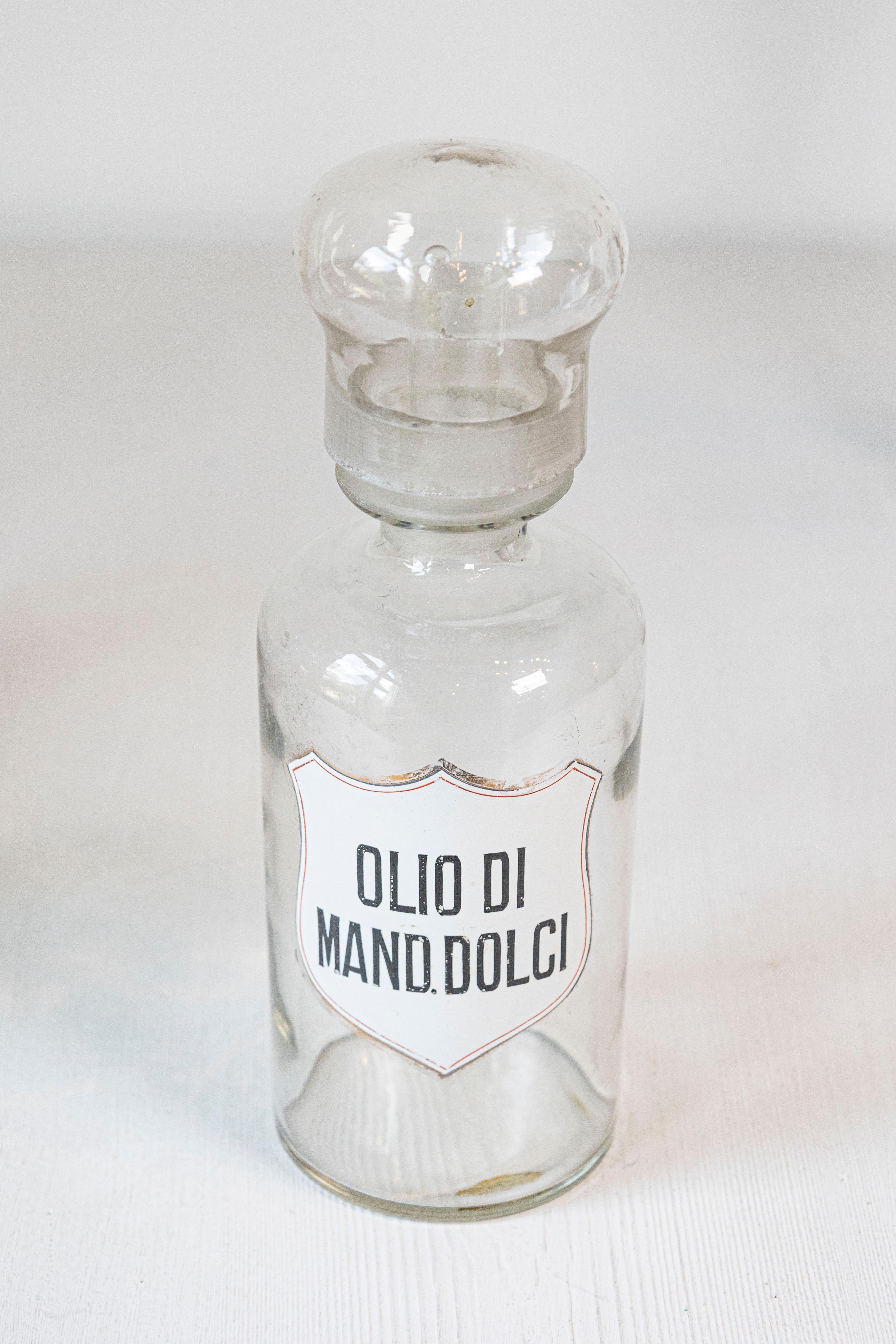 20th Century 4 Vintage Italian Glass Pharmacy Jars with Labels, Sold Each For Sale