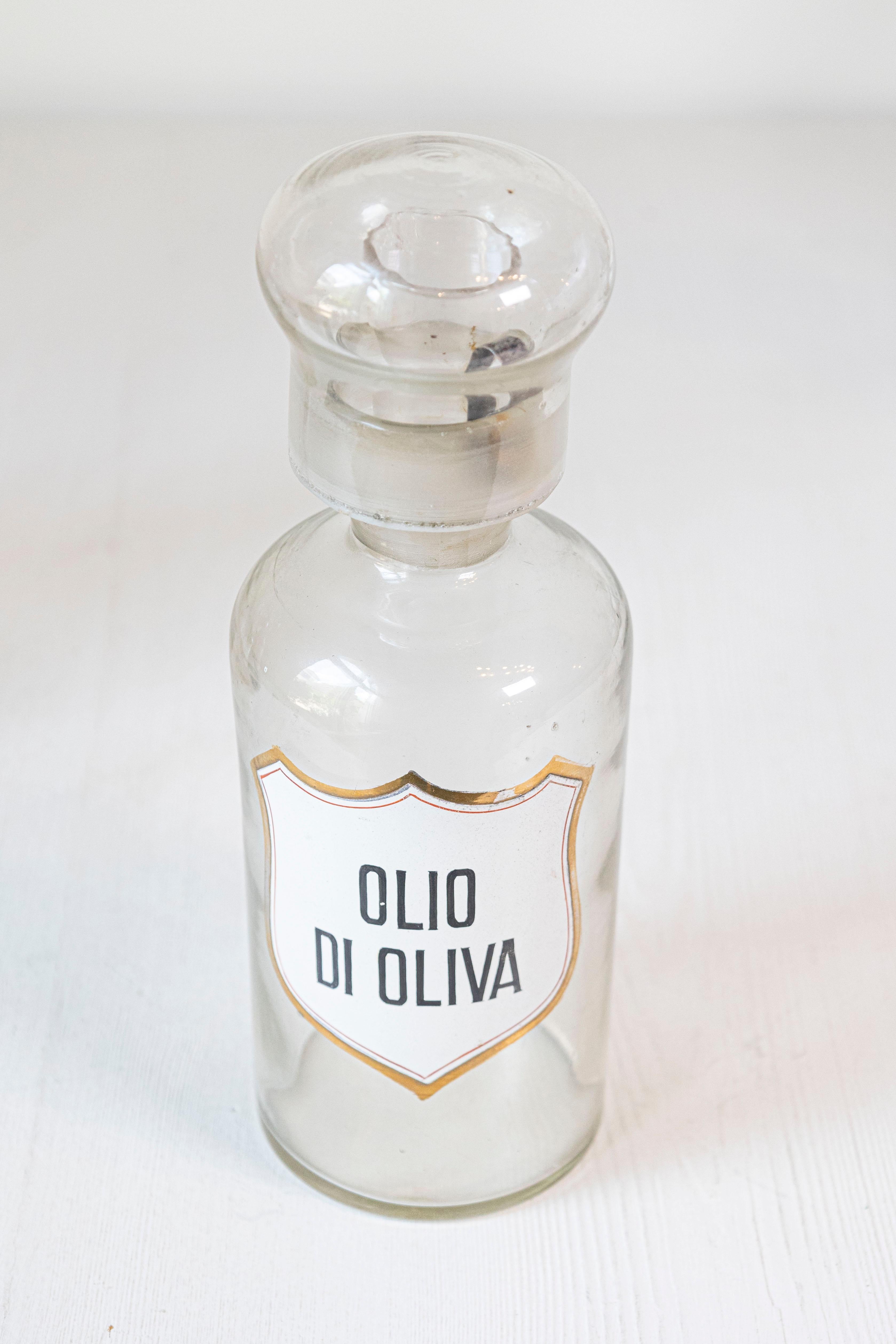 4 Vintage Italian Glass Pharmacy Jars with Labels, Sold Each For Sale 1