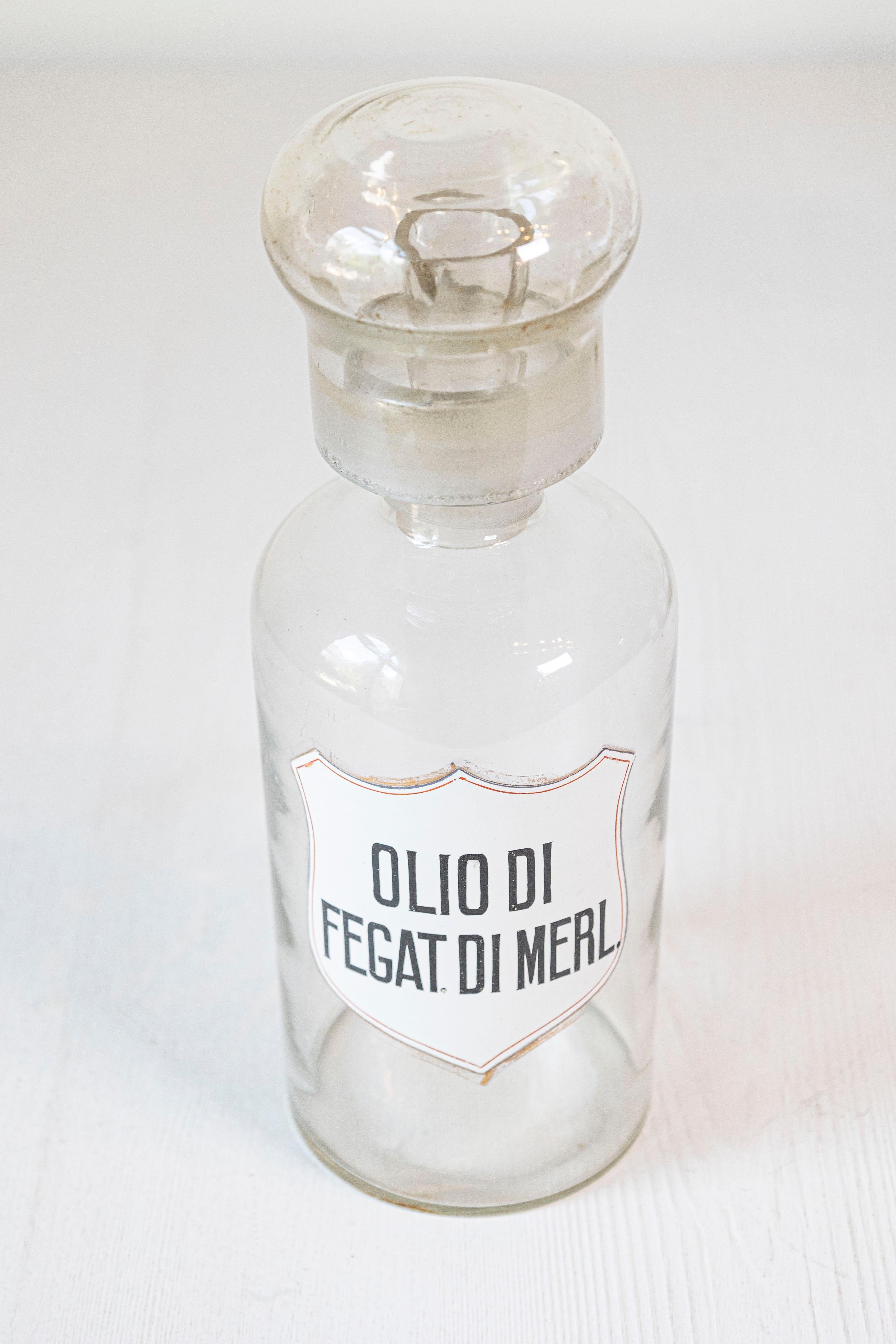 4 Vintage Italian Glass Pharmacy Jars with Labels, Sold Each For Sale 2