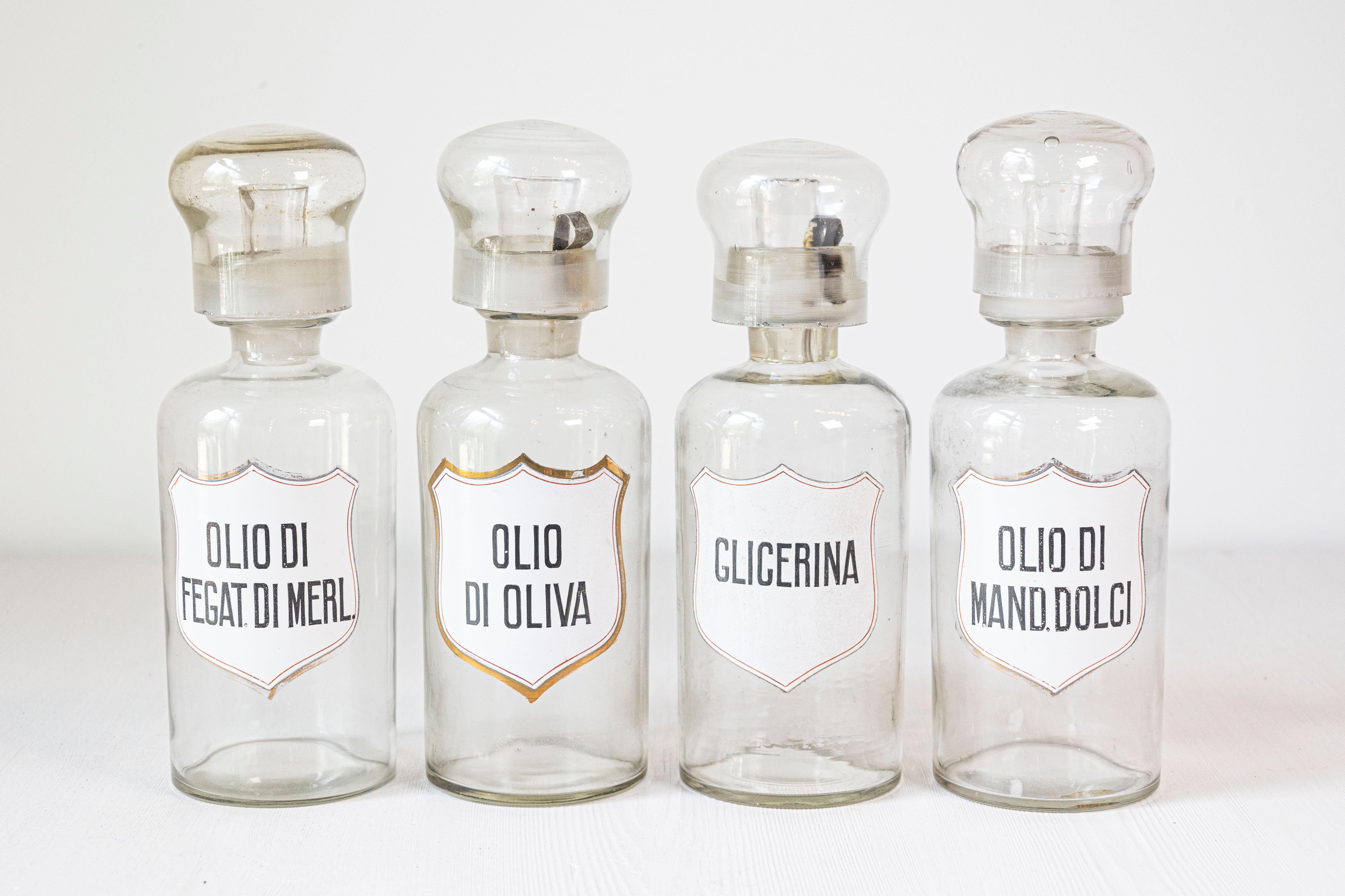 4 Vintage Italian Glass Pharmacy Jars with Labels, Sold Each For Sale 3