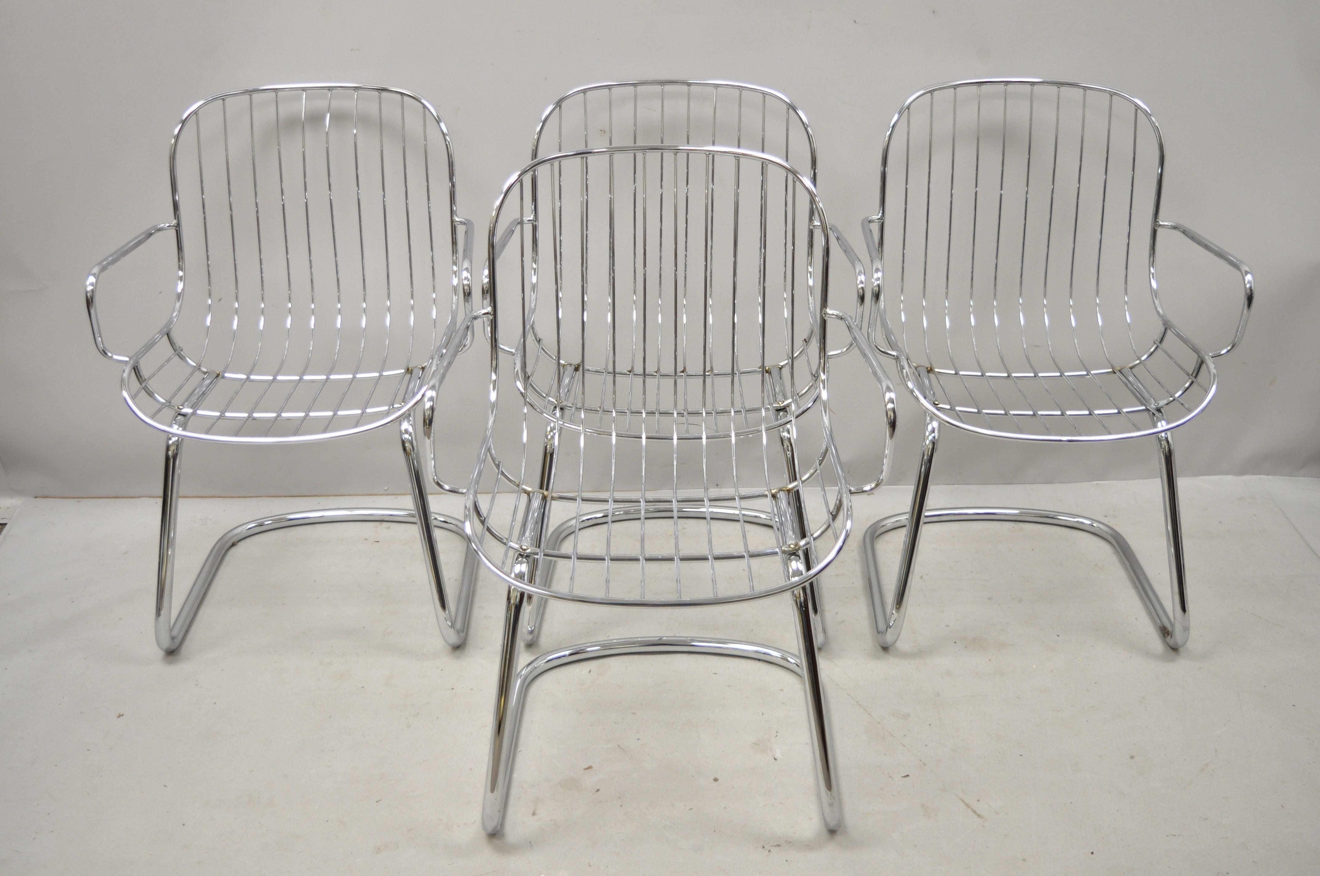 4 Sillones de Comedor Cantilever Cromados Tubulares Italianos Vintage de Mediados de Siglo 5