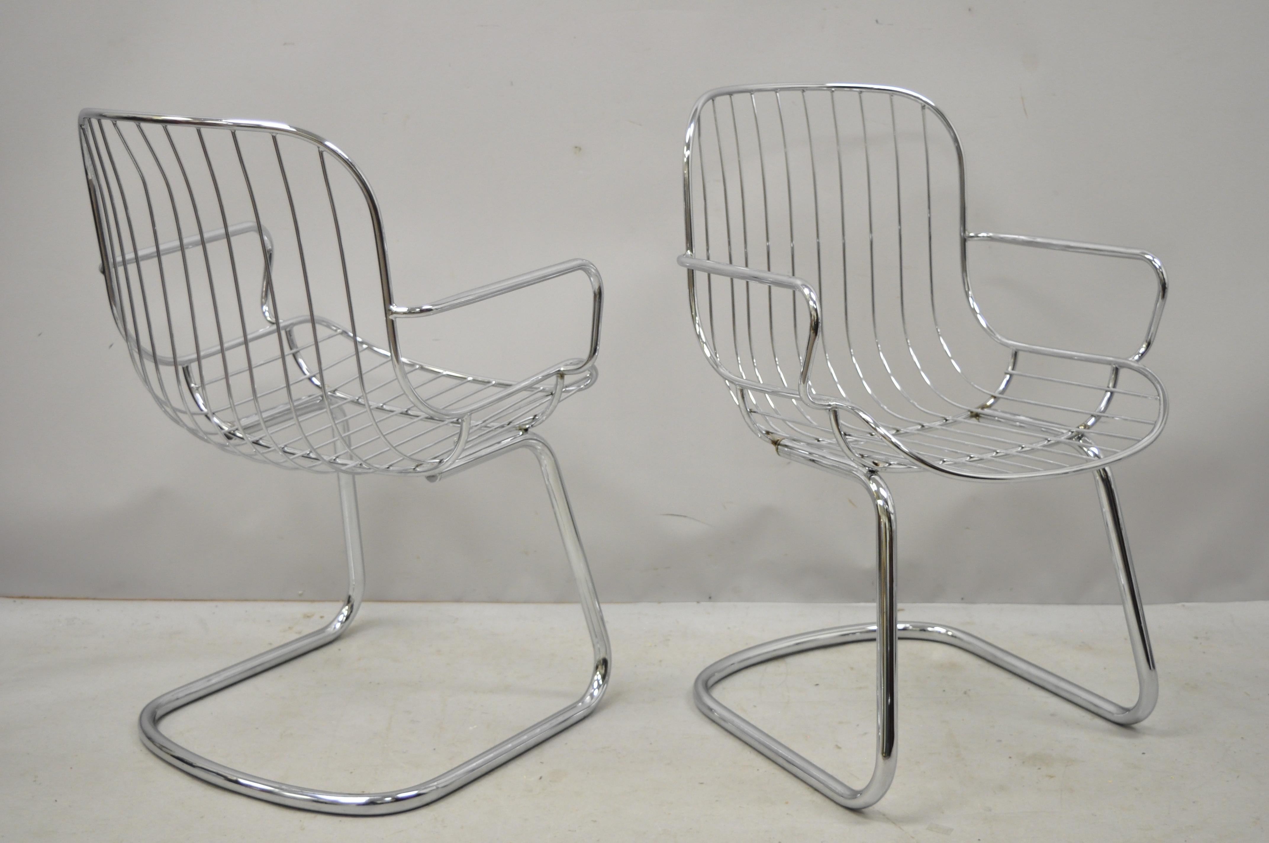 4 Vintage Italian Mid-Century Modern Tubular Chrome Cantilever Dining Armchairs For Sale 1