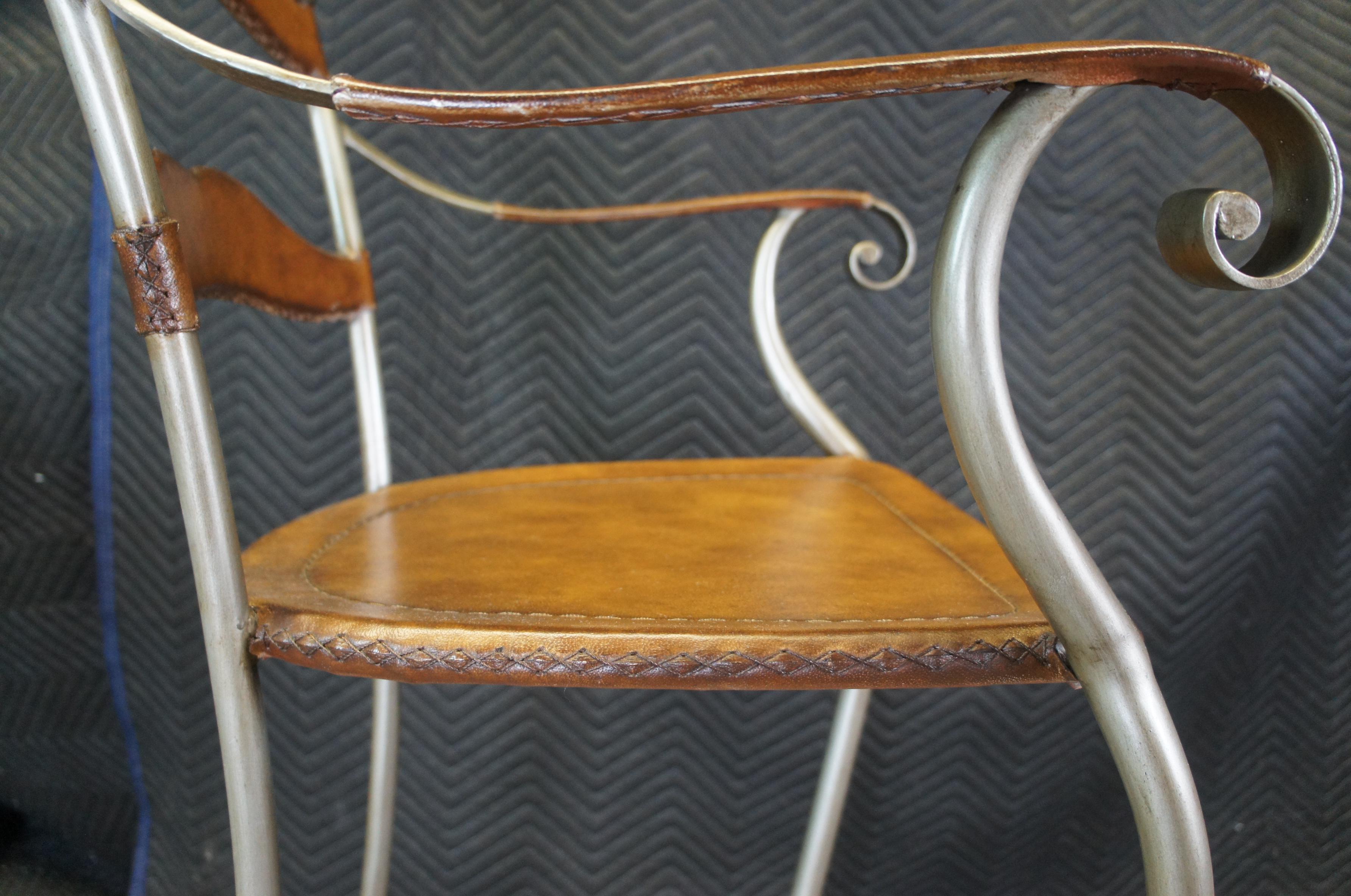 4 Vintage Leder & Eisen Rustic Modern Counter Höhe Ladderback Barhocker im Angebot 8