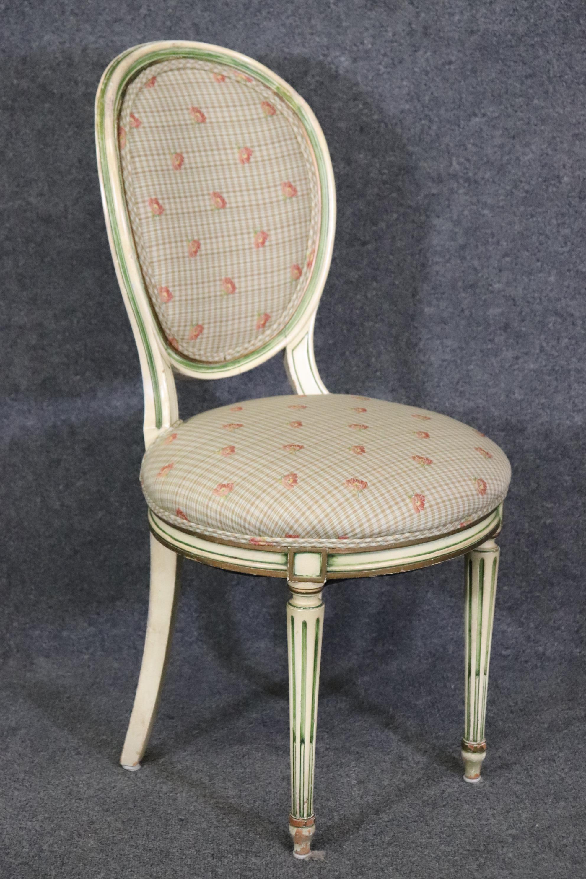Dimensions- H: 38 3/4in W: 19 3/4in D: 21 1/2in SH: 19 3/4in 
This set of 4 Louis XVI Style Dining Chairs is made with immense detail and of the highest quality and is up to par with brands such as Baker and Bodart! If you look at the photos