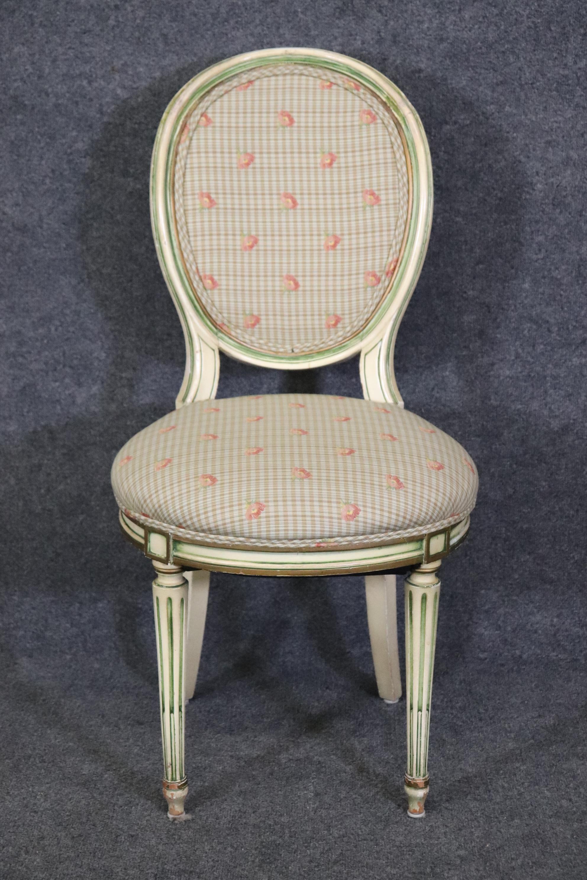 Unknown 4 Vintage Louis XVI Directoire French Style Dining Chairs With Floral Upholstery For Sale