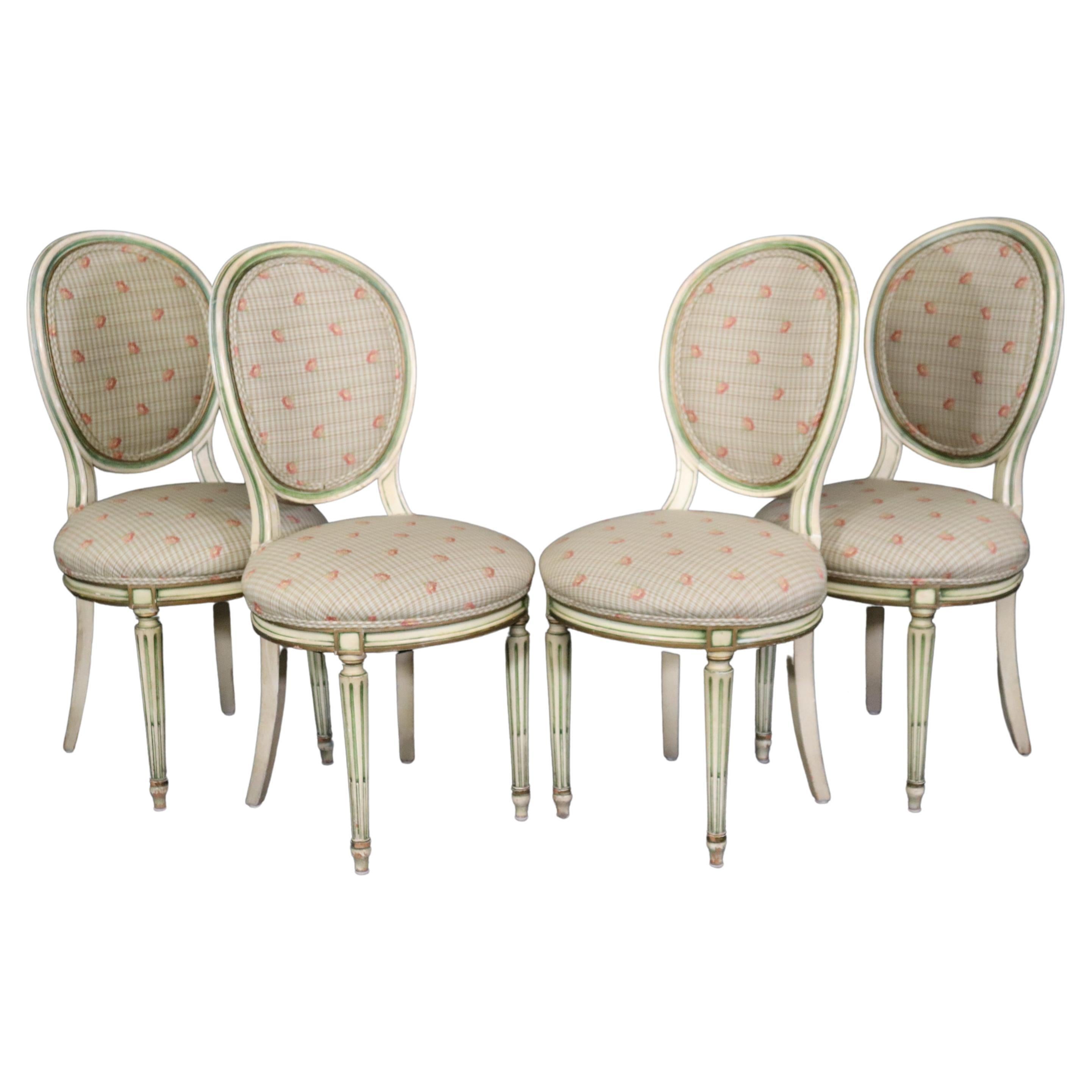 4 Vintage Louis XVI Directoire French Style Dining Chairs With Floral Upholstery For Sale