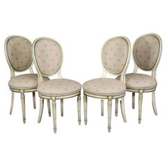 4 Vintage Louis XVI Directoire French Style Dining Chairs With Floral Upholstery