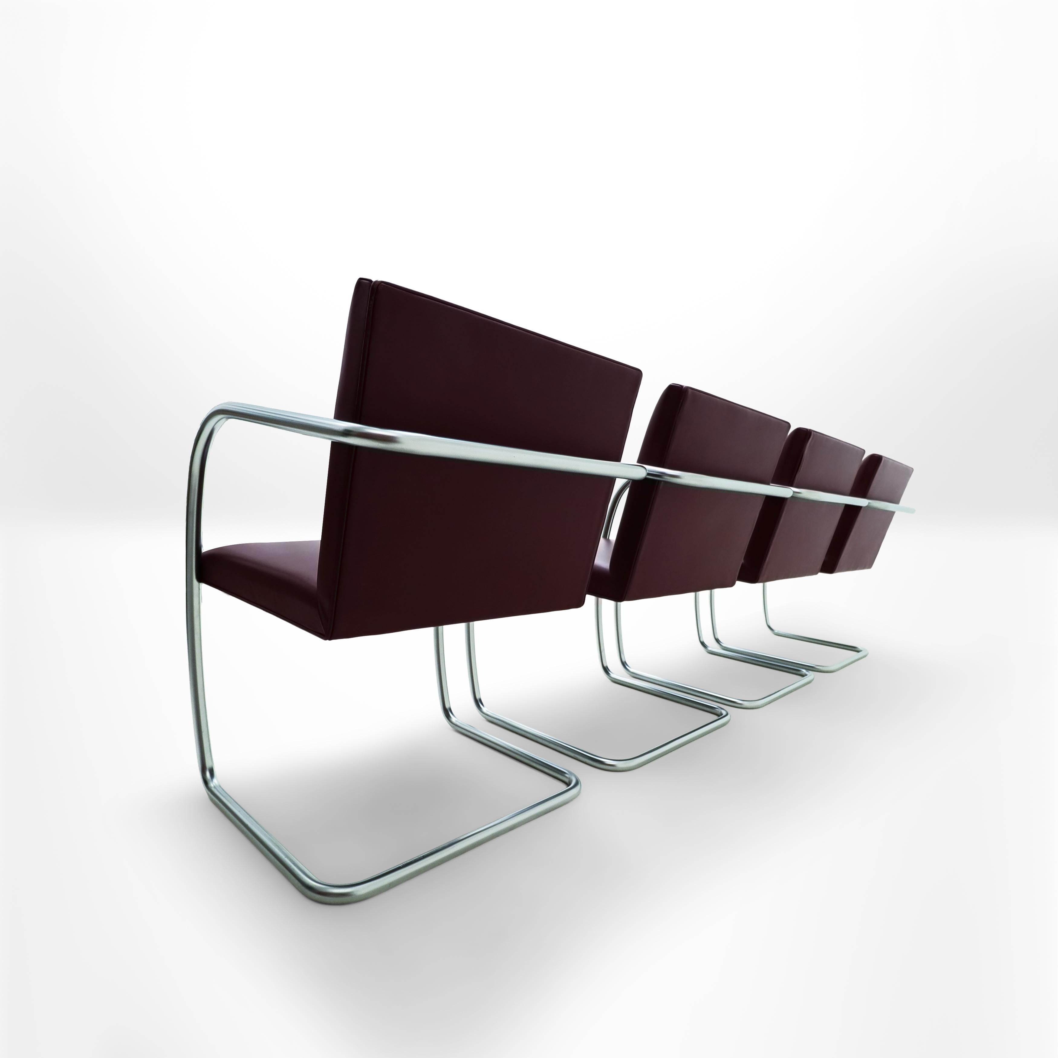 4 Vintage Ludwig Mies van der Rohe Knoll, MR50 BRNO Leder Esszimmerstühle (Bauhaus) im Angebot