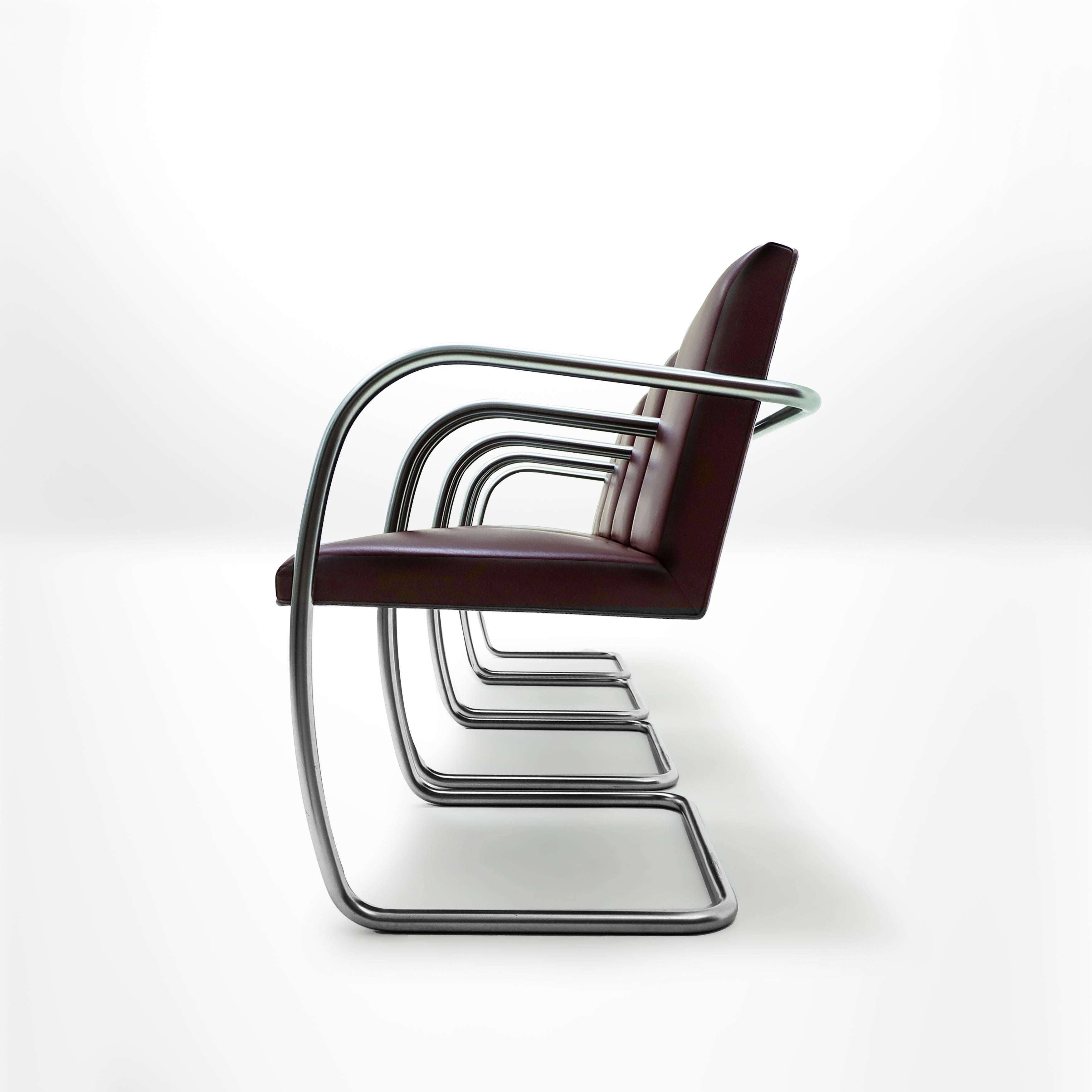 4 Vintage Ludwig Mies van der Rohe Knoll, MR50 BRNO Leder Esszimmerstühle im Zustand „Gut“ im Angebot in Highclere, Newbury