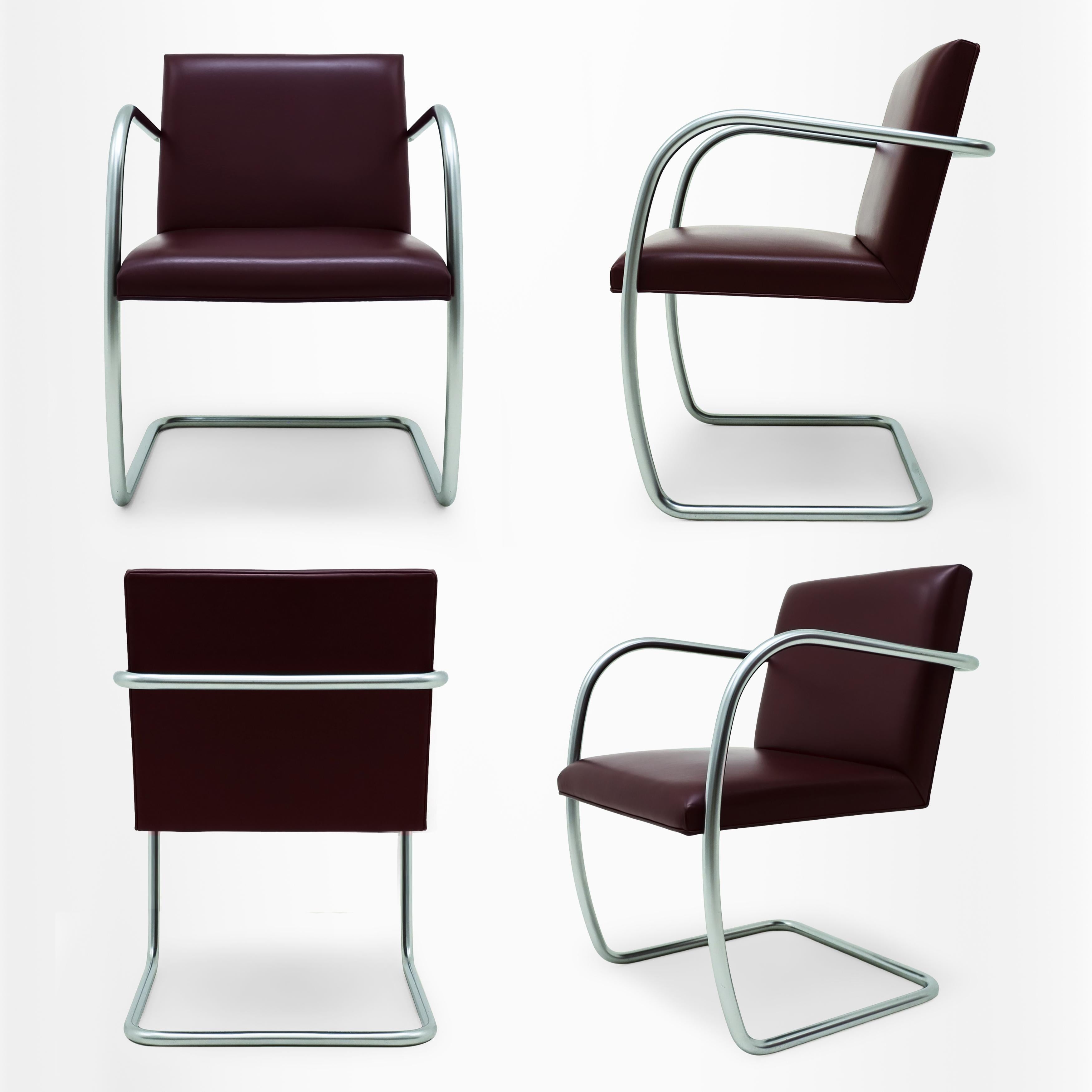4 Vintage Ludwig Mies van der Rohe Knoll, MR50 BRNO Leder Esszimmerstühle (Chrom) im Angebot