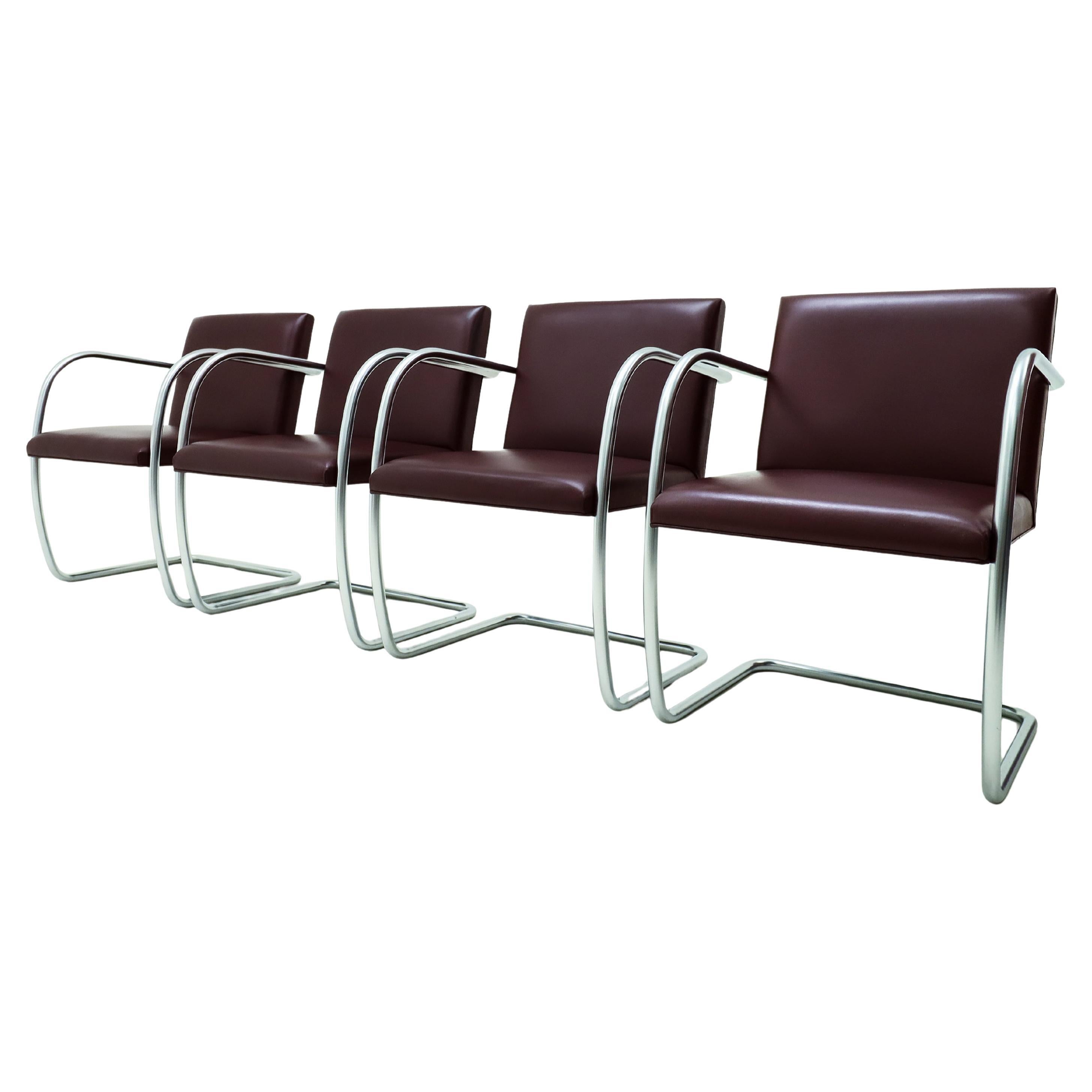 4 sedie da pranzo in pelle vintage Ludwig Mies van der Rohe Knoll, MR50 BRNO