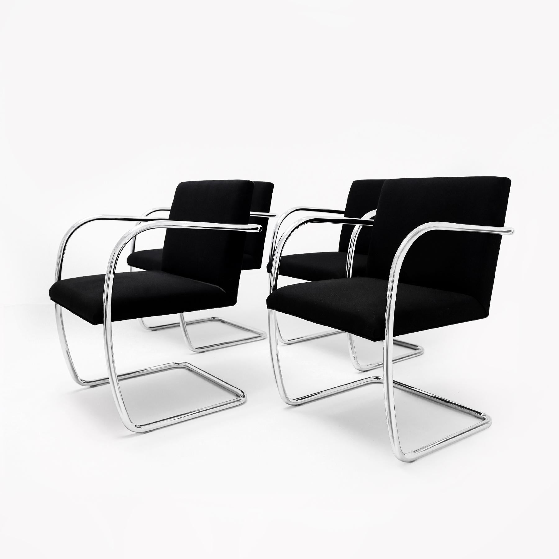 Bauhaus 4 chaises de salle à manger tubulaires chromées vintage Ludwig Mies van der Rohe Knoll, MR50 BRNO en vente