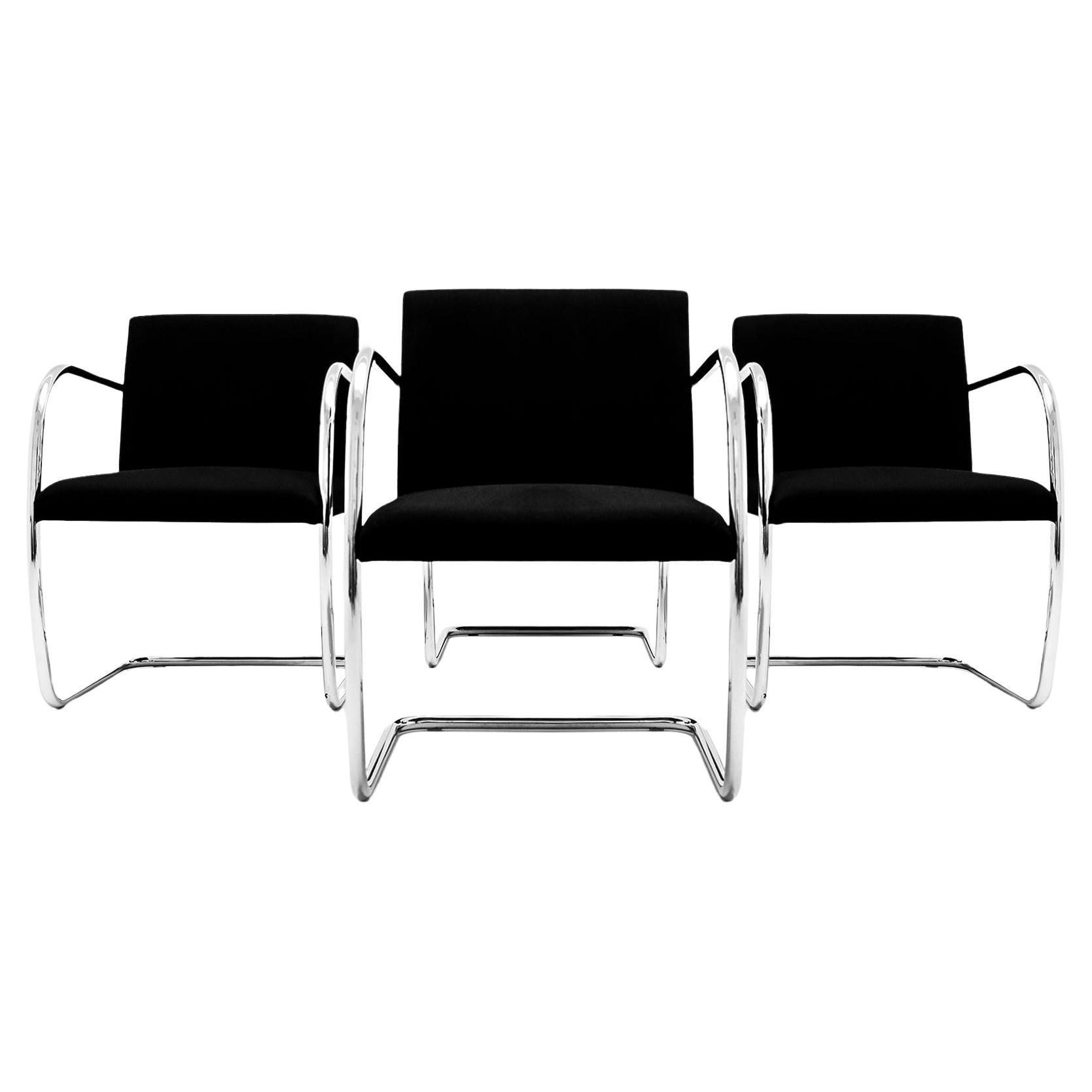 4 chaises de salle à manger tubulaires chromées vintage Ludwig Mies van der Rohe Knoll, MR50 BRNO