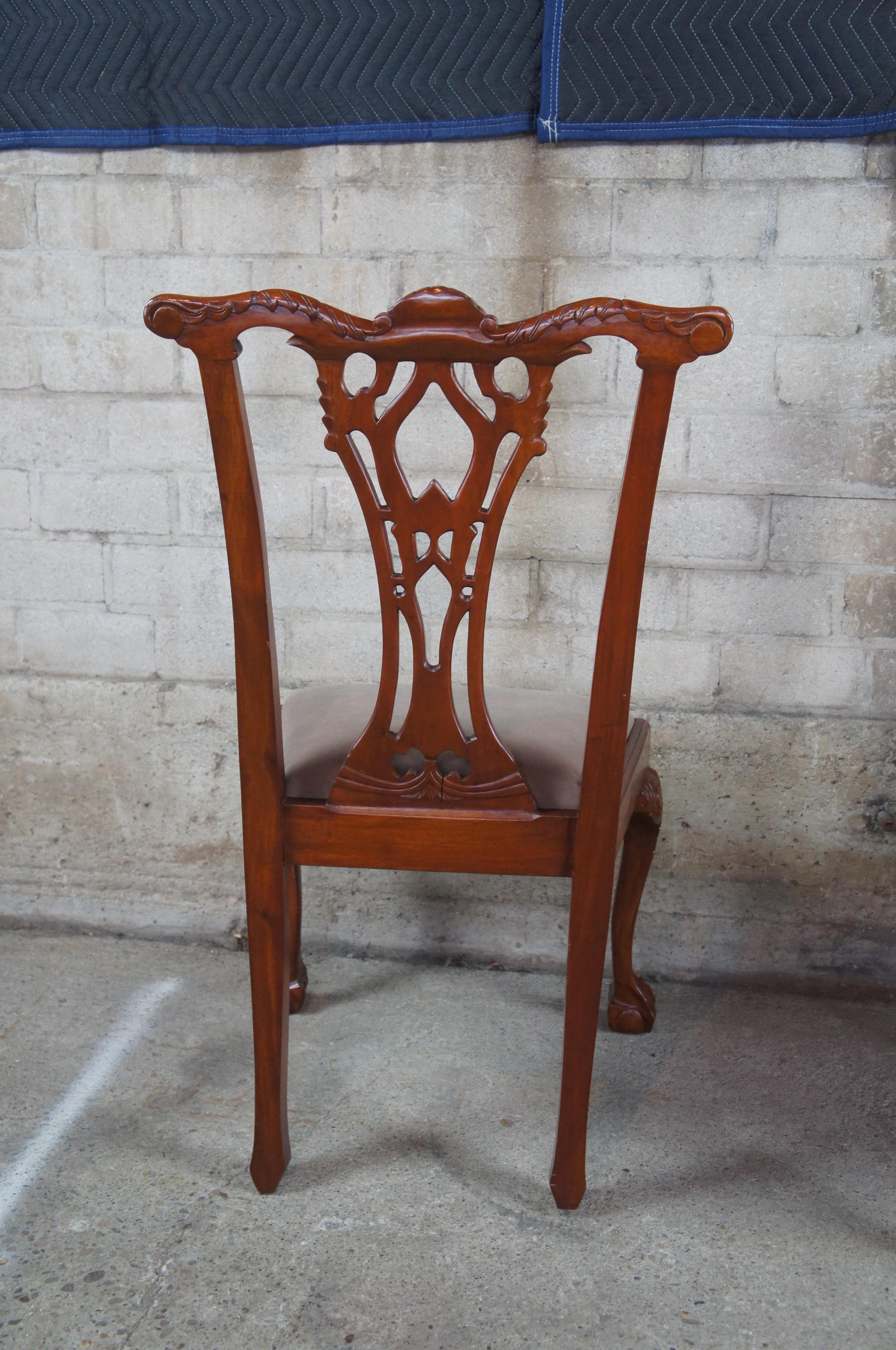 4 Vintage Mahogany Carved Chippendale Style Side Dining Chairs Ball & Claw Suede 7