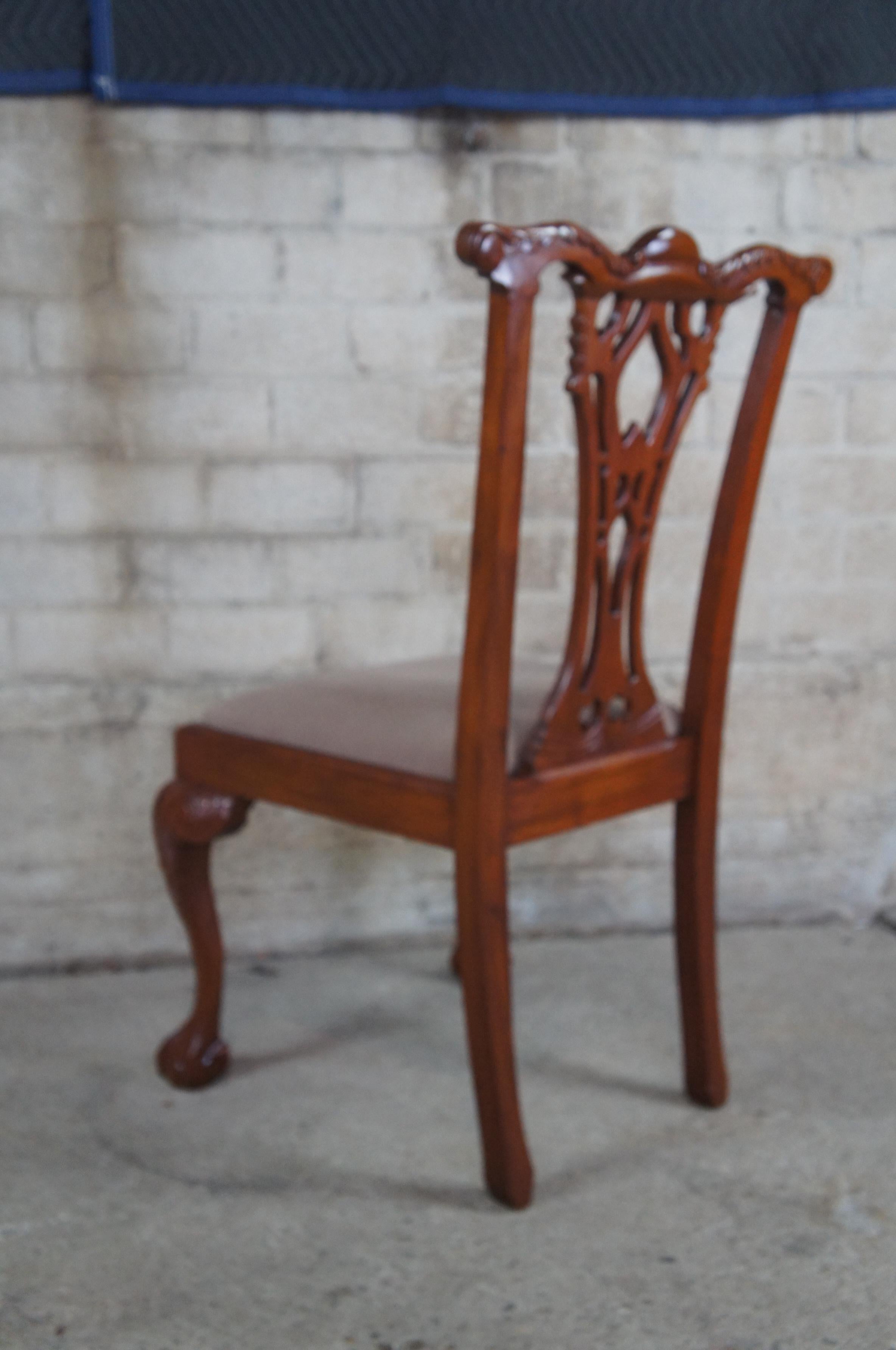 4 Vintage Mahogany Carved Chippendale Style Side Dining Chairs Ball & Claw Suede 1