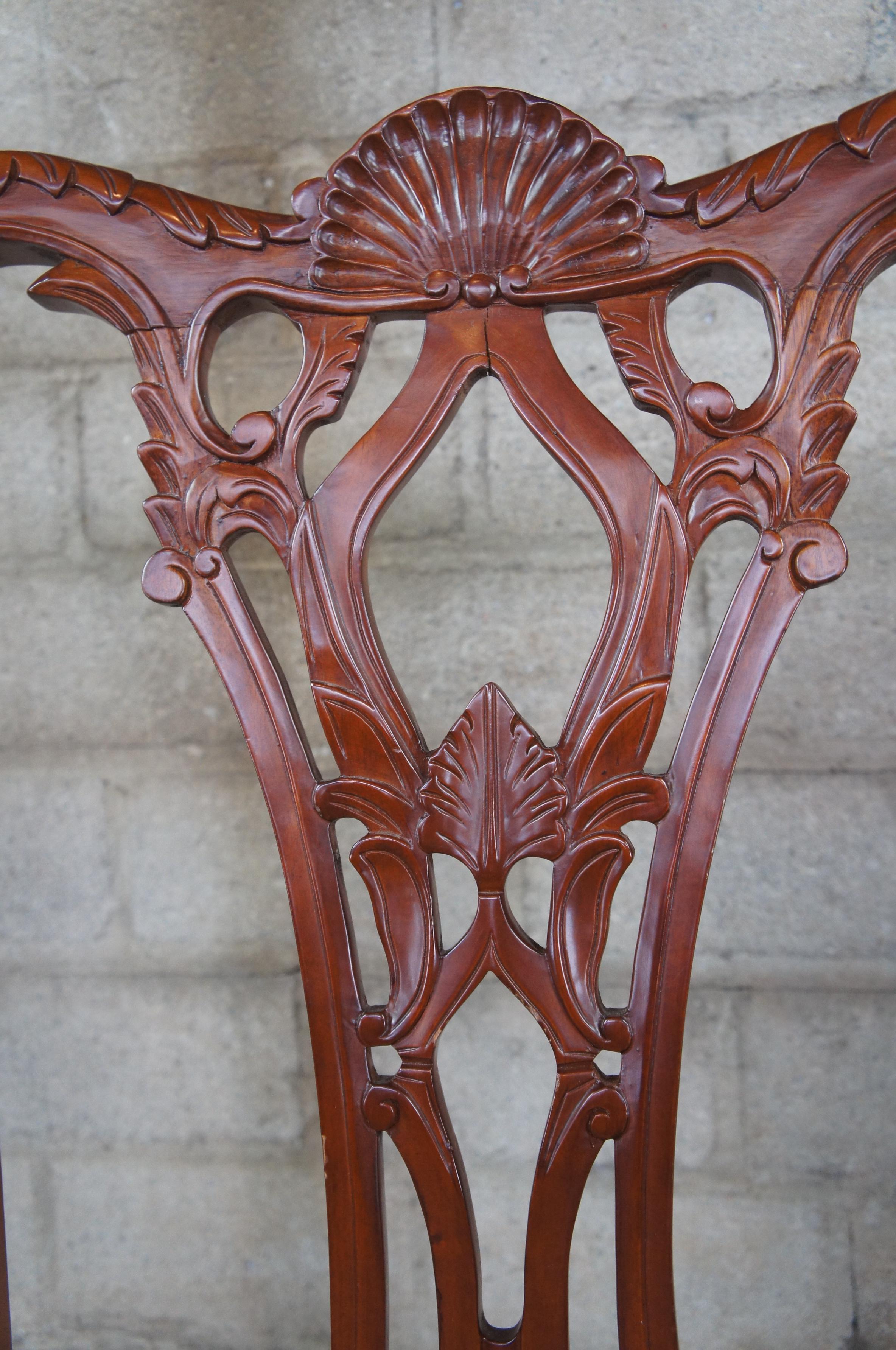 4 Vintage Mahogany Carved Chippendale Style Side Dining Chairs Ball & Claw Suede 3