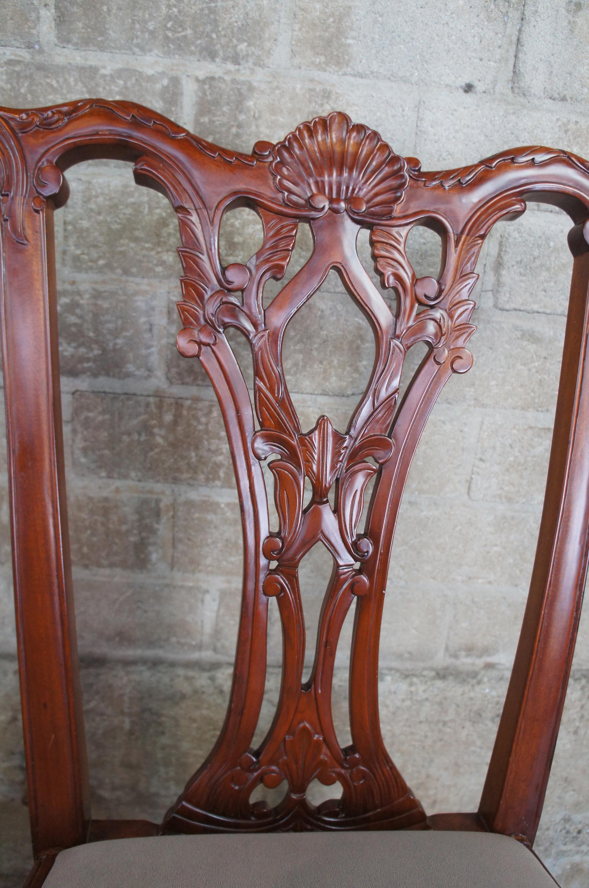 4 Vintage Mahogany Carved Chippendale Style Side Dining Chairs Ball & Claw Suede 4