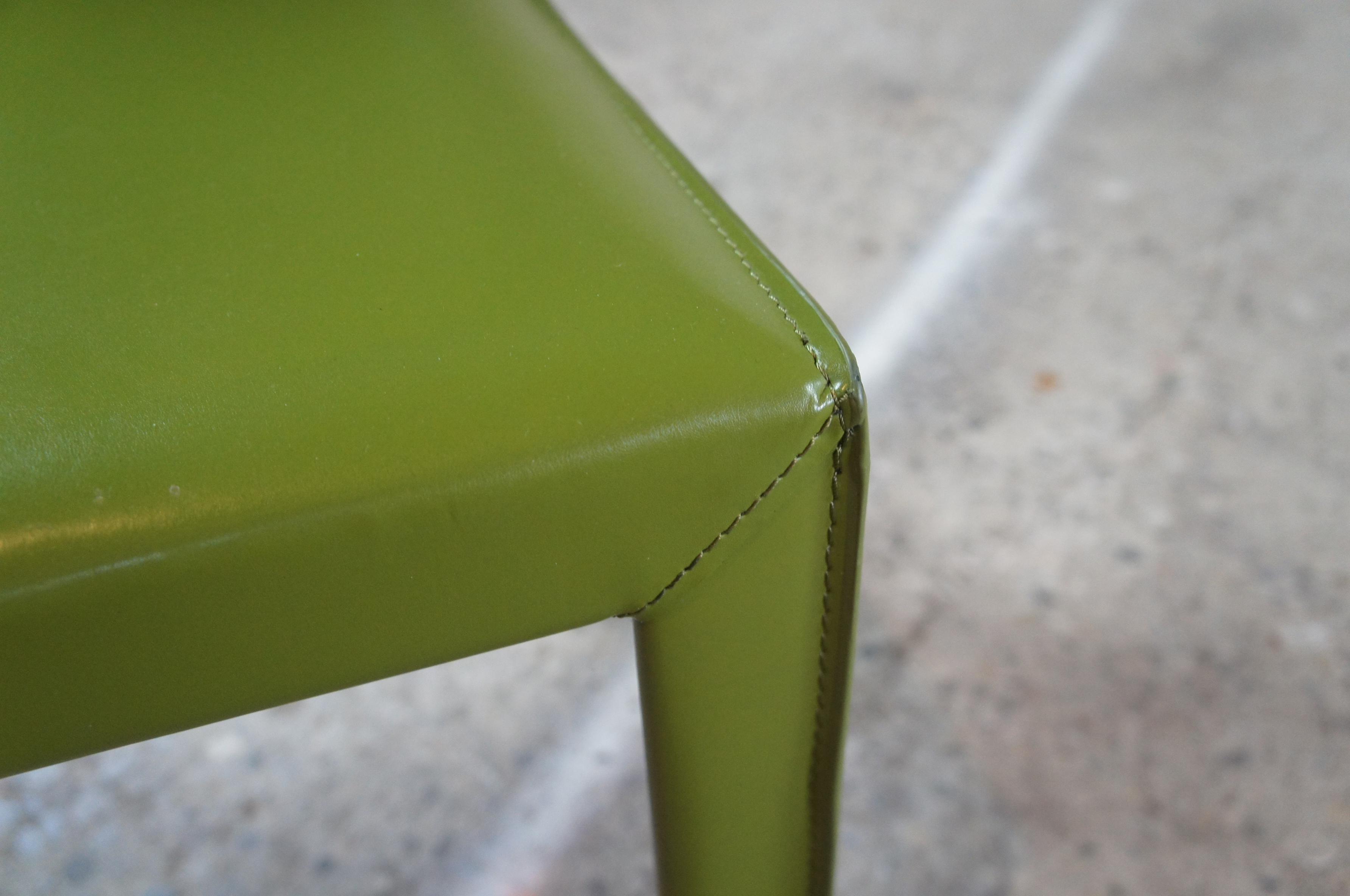 4 Vintage Maria Yee Green Leather Modern Side Dining Chairs Minimalist MCM In Good Condition In Dayton, OH