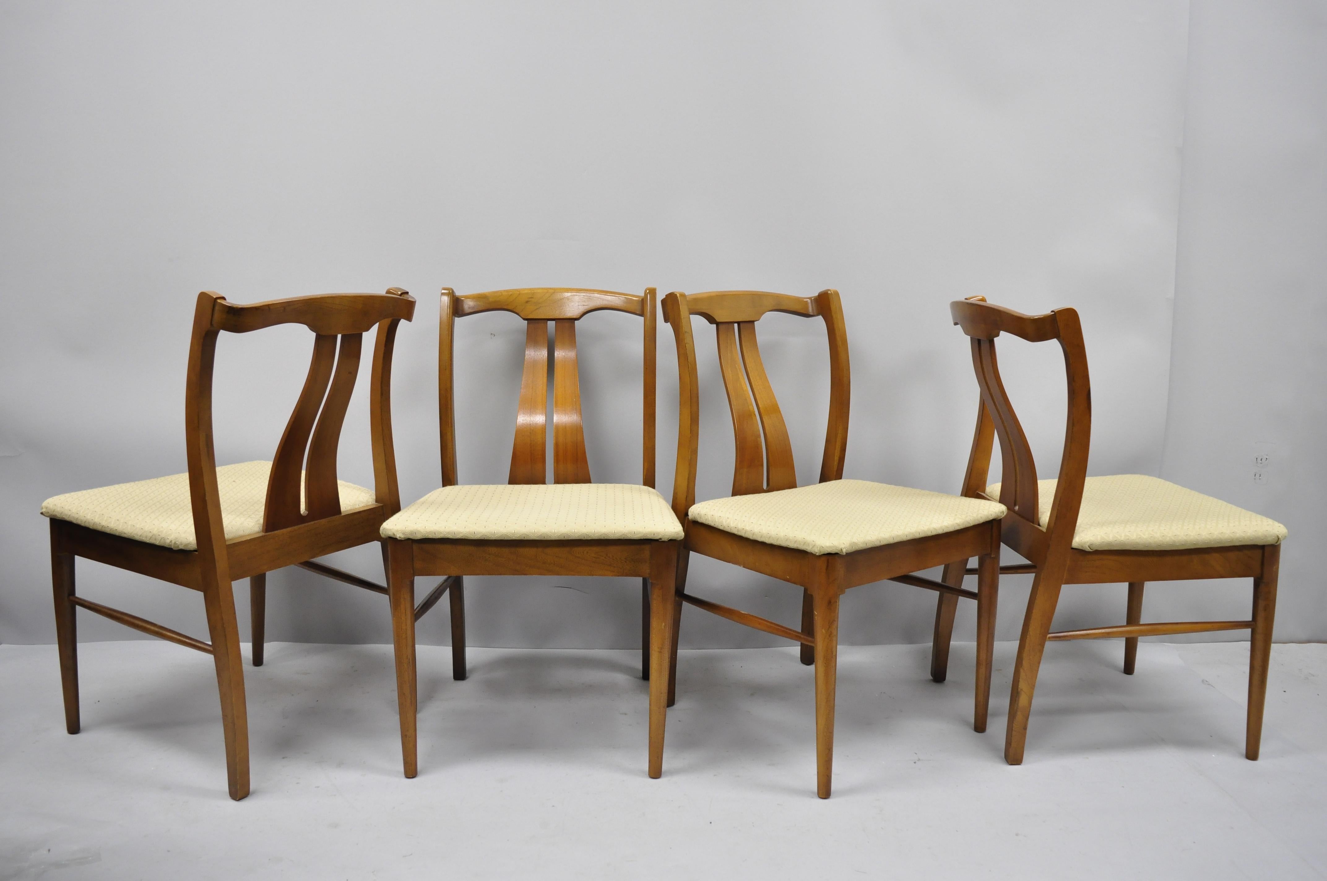 4 Vintage Mid-Century Modern Curved Back Sculptured Walnut Dining Chairs For Sale 3