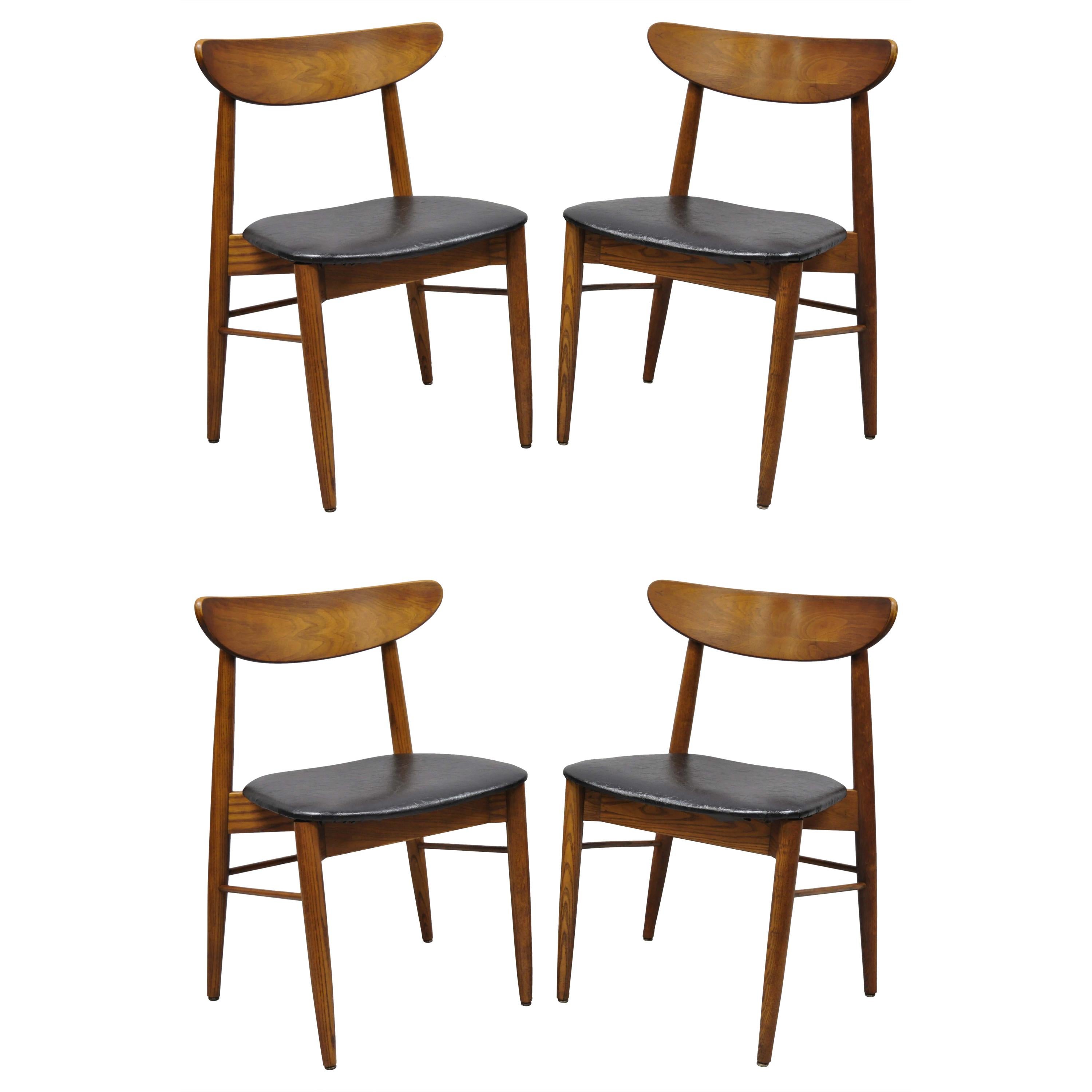 4 Vintage Mid-Century Modern Danish Style Curved Back Walnut 
Oak Dining Chairs