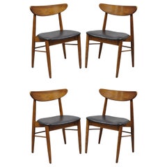 4 Vintage Mid-Century Modern Danish Style Curved Back Walnut & Oak Dining Chairs