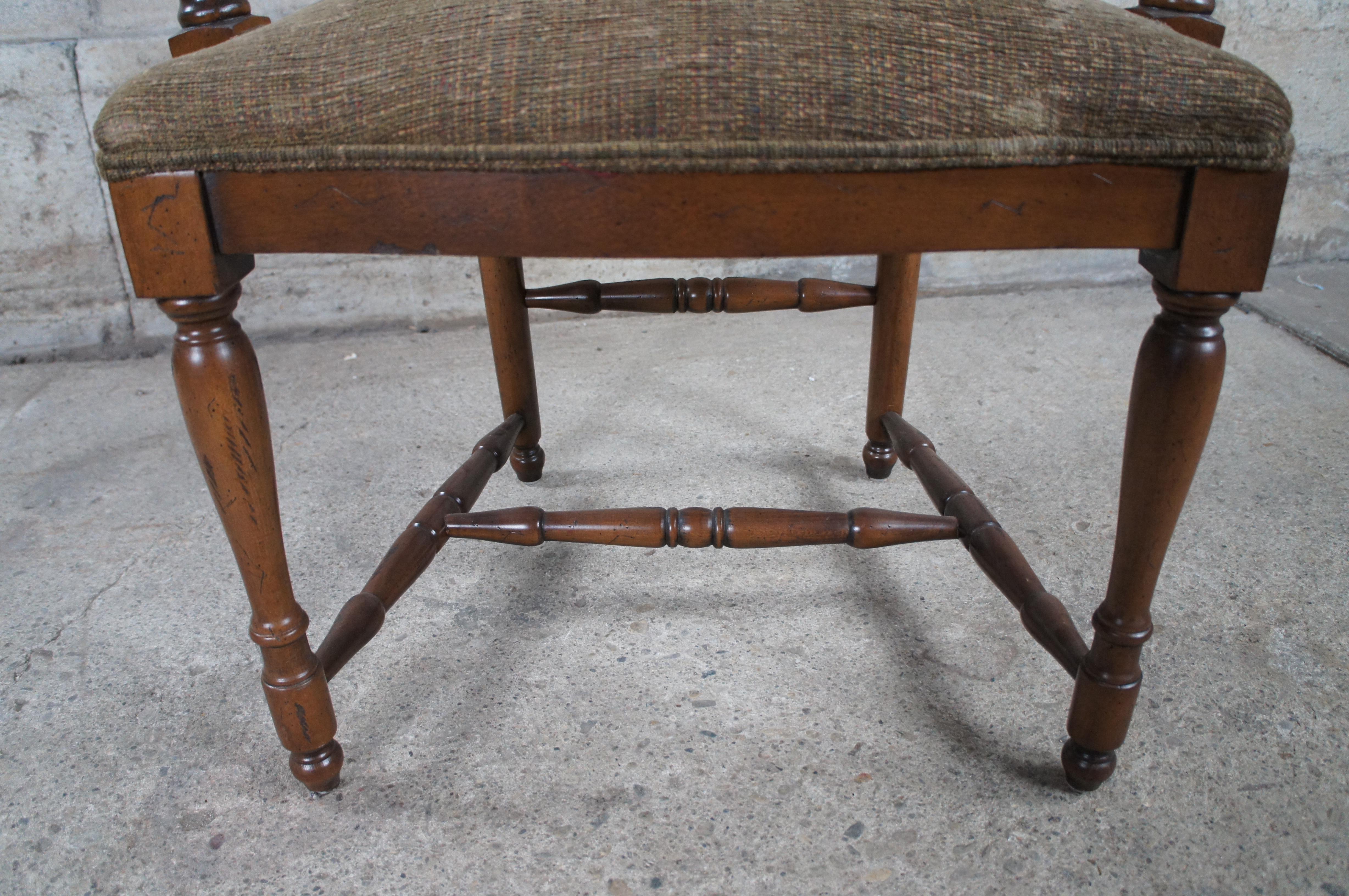 4 Vintage Oak Country French Farmhouse Ladderback Upholstered Dining Arm Chairs  For Sale 2