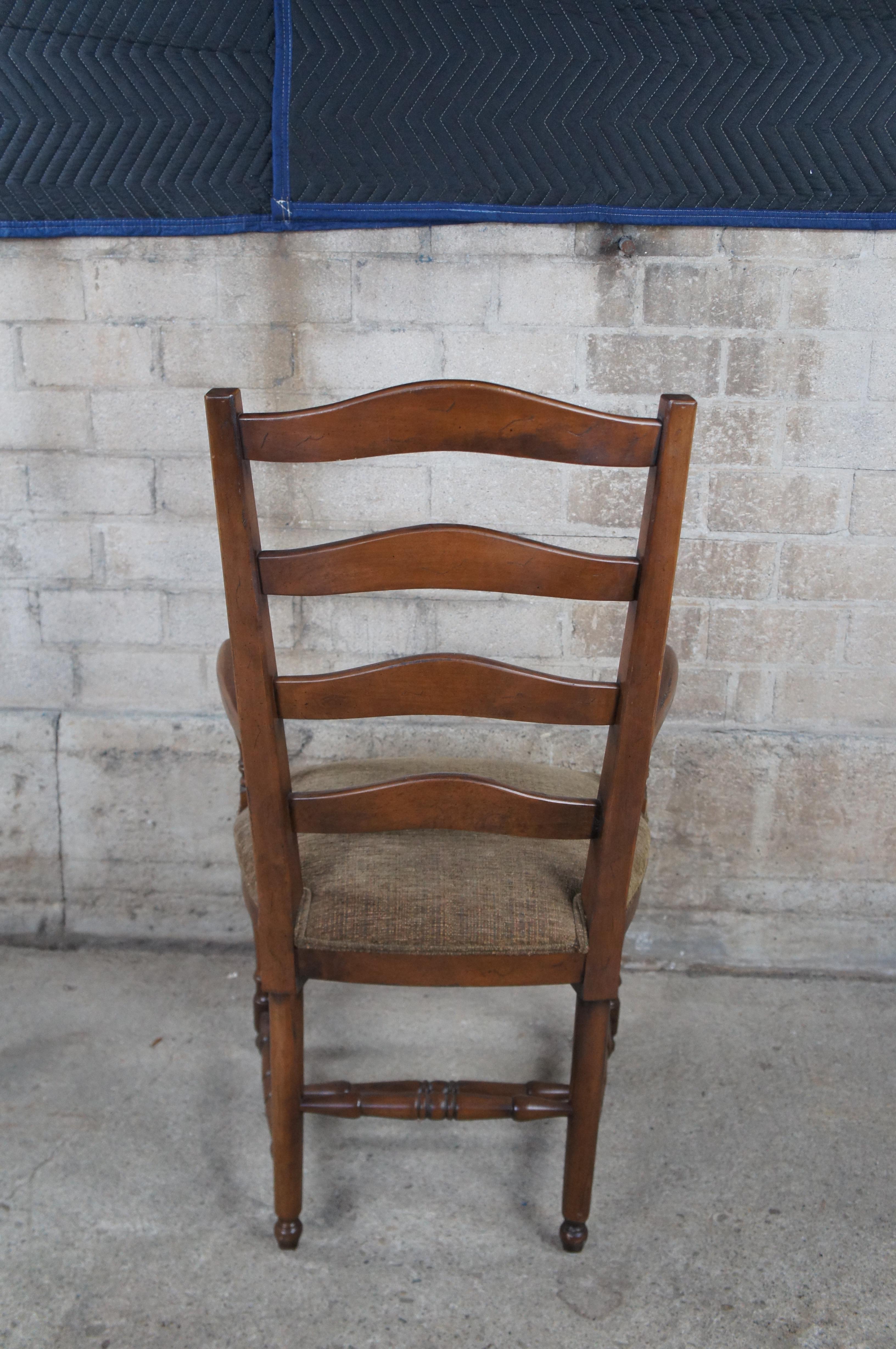 4 Vintage Oak Country French Farmhouse Ladderback Upholstered Dining Arm Chairs  For Sale 3