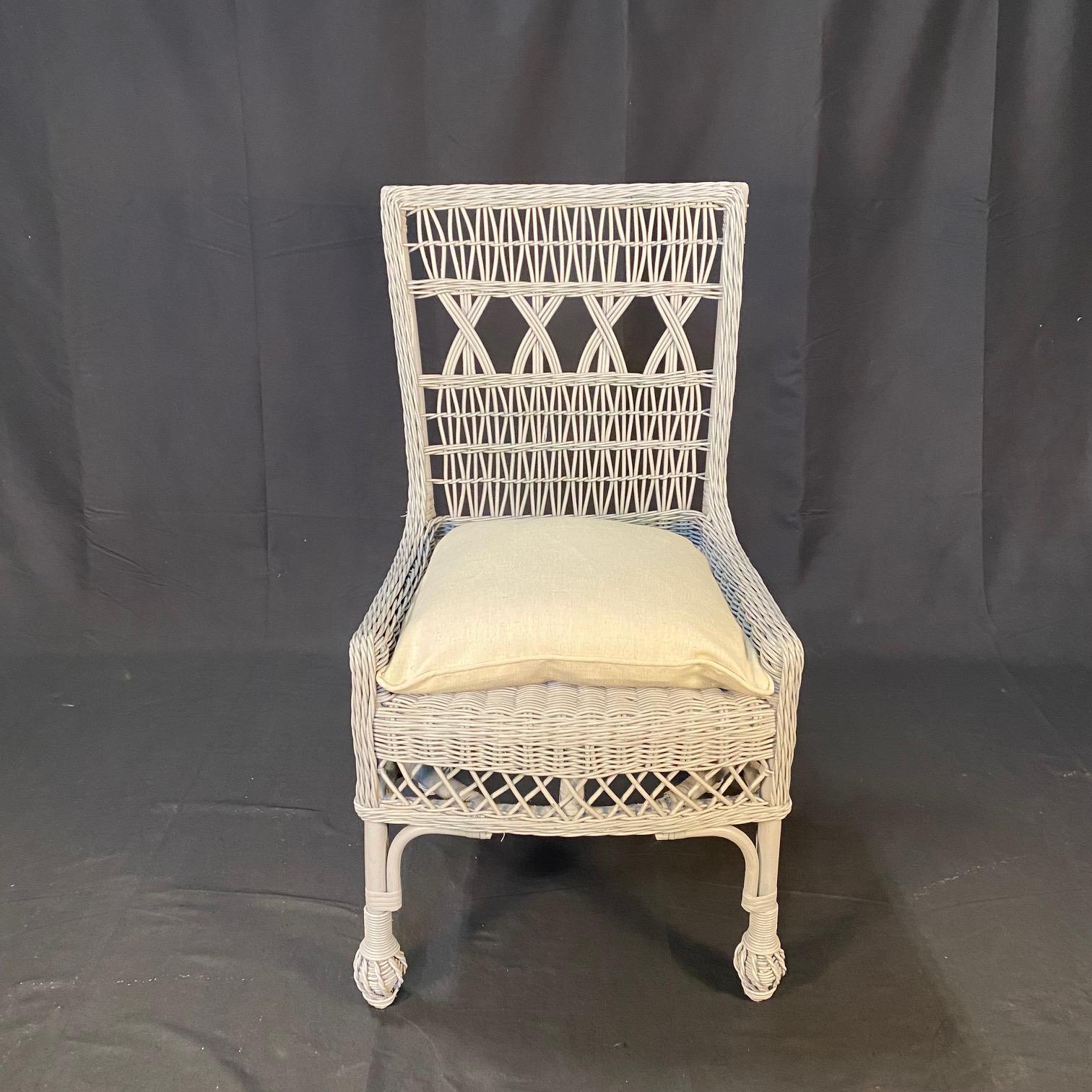 Country 4 Vintage Open Weave Classic Coastal Maine Wicker and Bamboo Dining Chairs