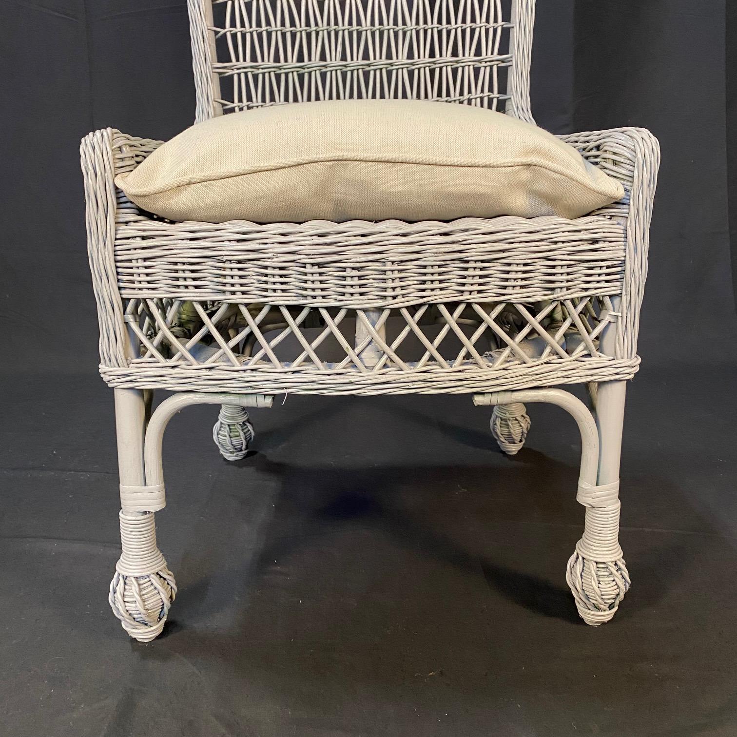 American 4 Vintage Open Weave Classic Coastal Maine Wicker and Bamboo Dining Chairs