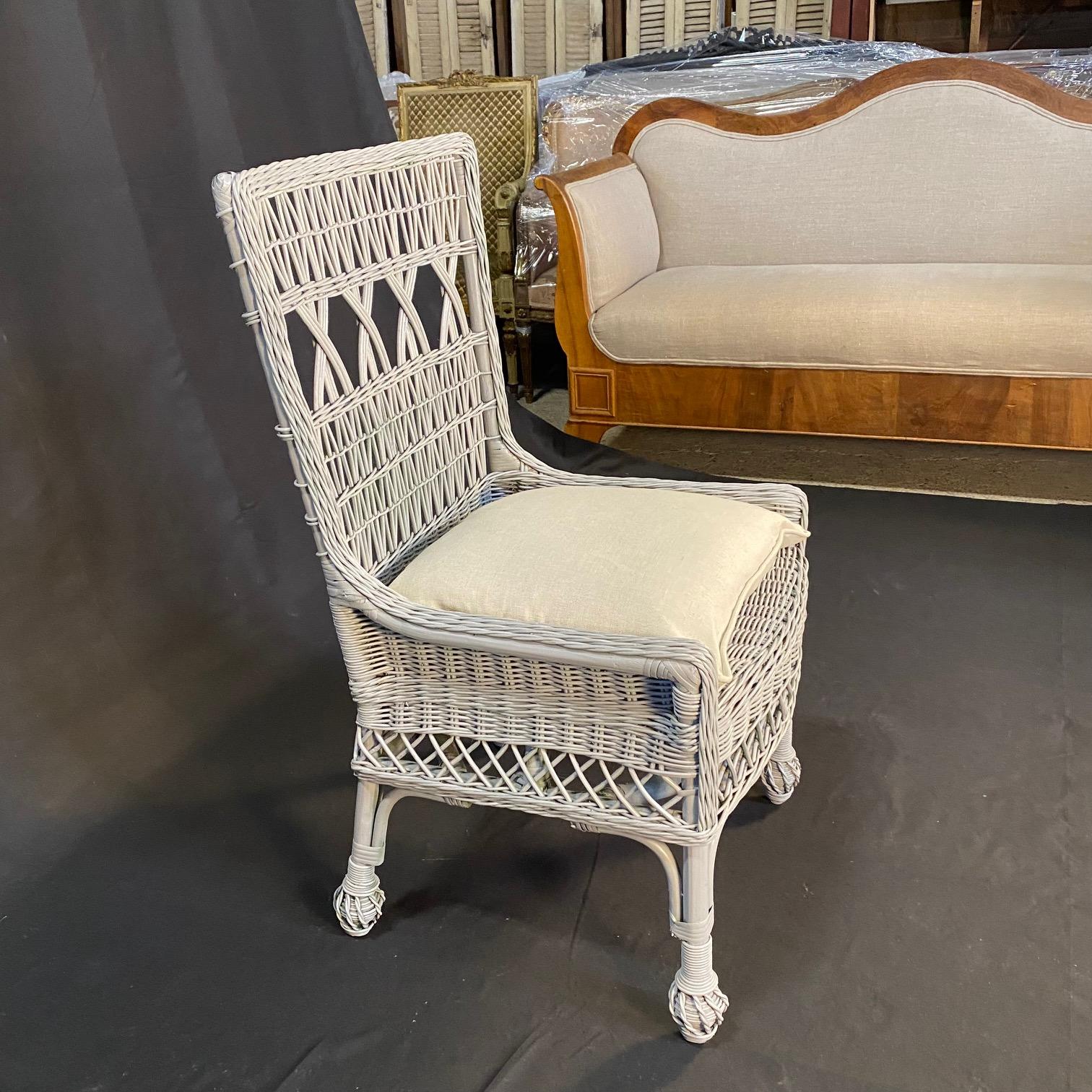 4 Vintage Open Weave Classic Coastal Maine Wicker and Bamboo Dining Chairs 1