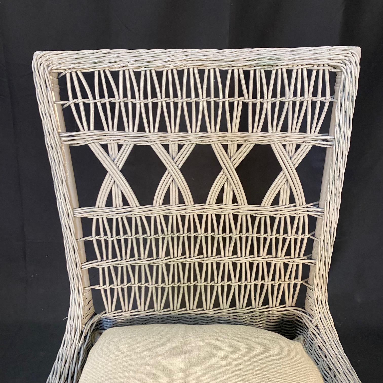 4 Vintage Open Weave Classic Coastal Maine Wicker and Bamboo Dining Chairs 2