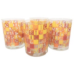 4 Retro Rocks Glasses with the Word Music Repeated Horizontally & Vertically