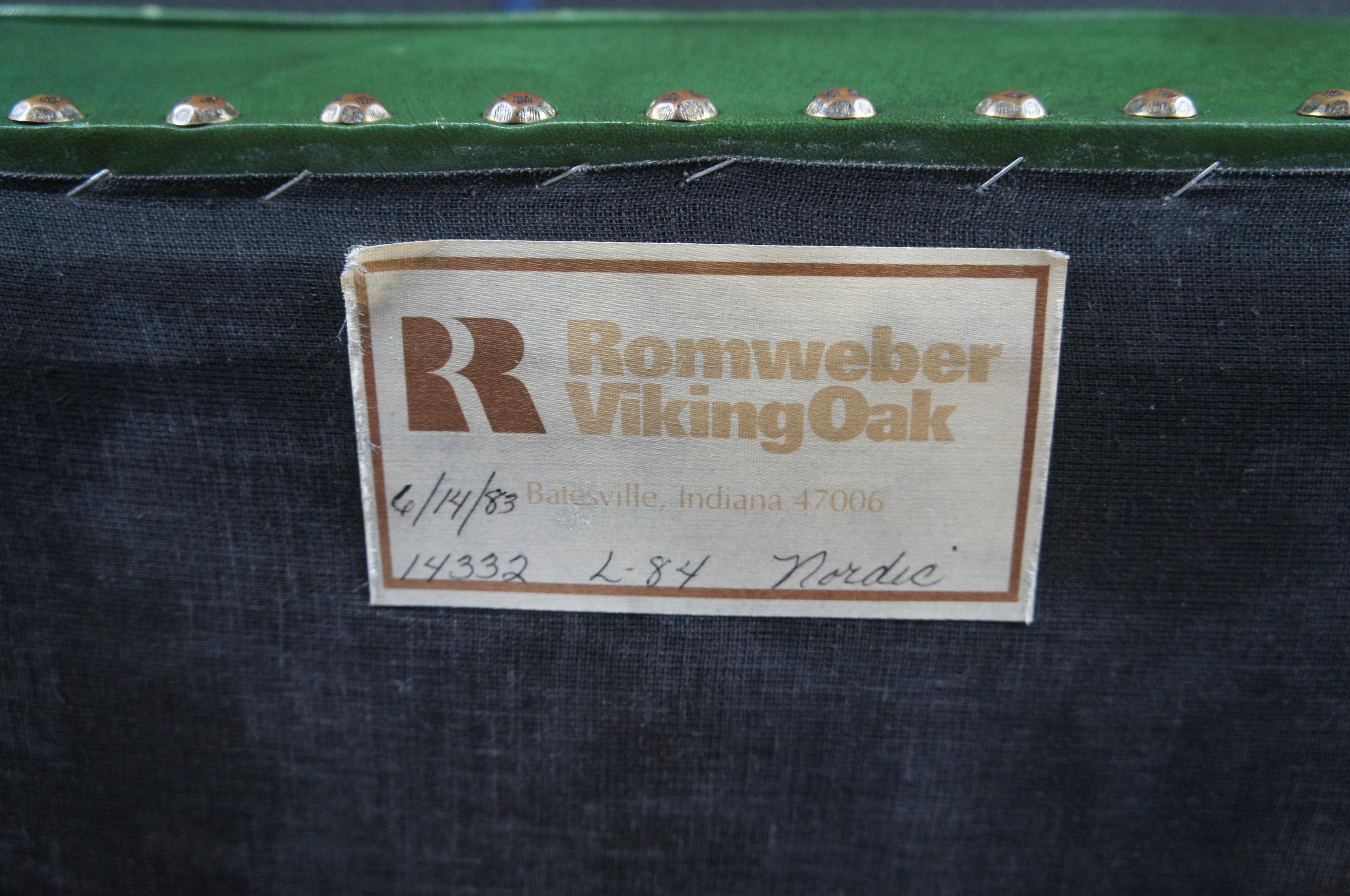 4 Vintage Romweber Viking Oak Green Leather Barrel Back Game Card Bank Chairs 6