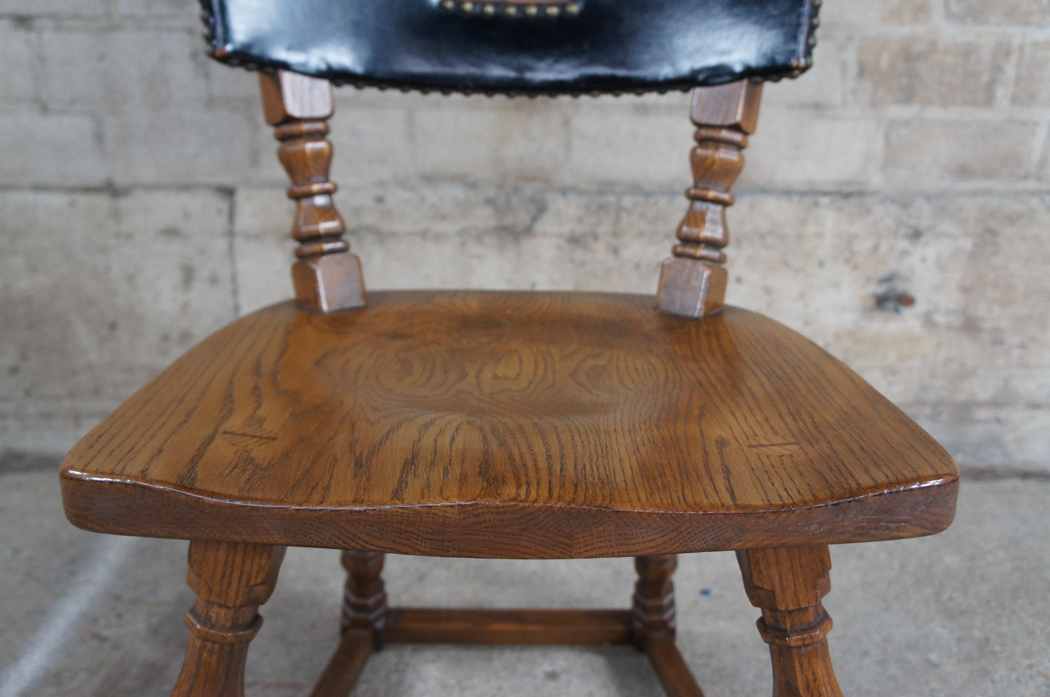 4 Vintage Romweber Viking Oak Leather Dining Poker Game Pub Chairs 3