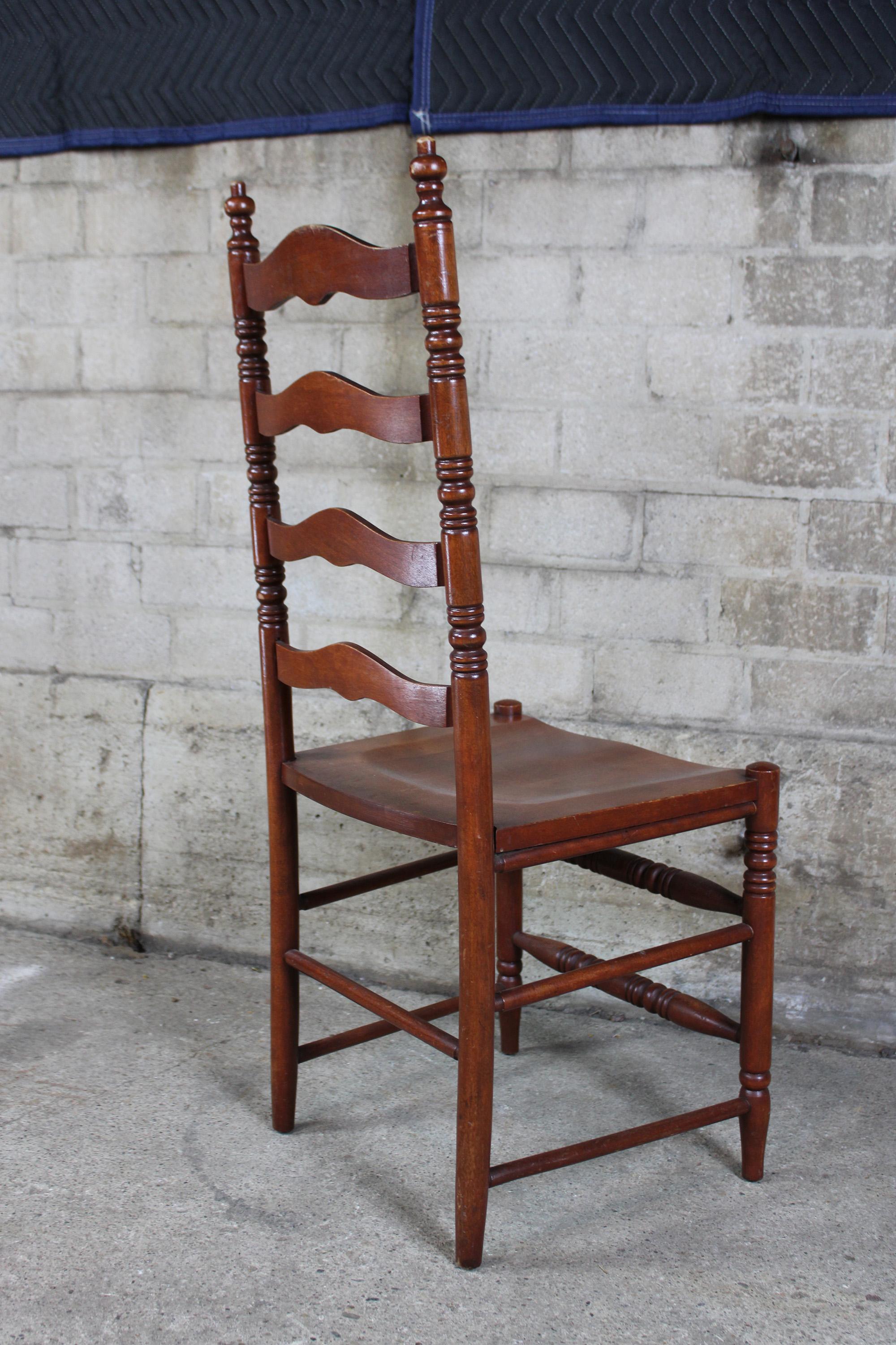 4 Vintage Shaker Style Maple Ladderback Dining Side Chairs Country Farmhouse In Good Condition In Dayton, OH