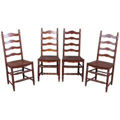 4 Retro Shaker Style Maple Ladderback Dining Side Chairs Country Farmhouse