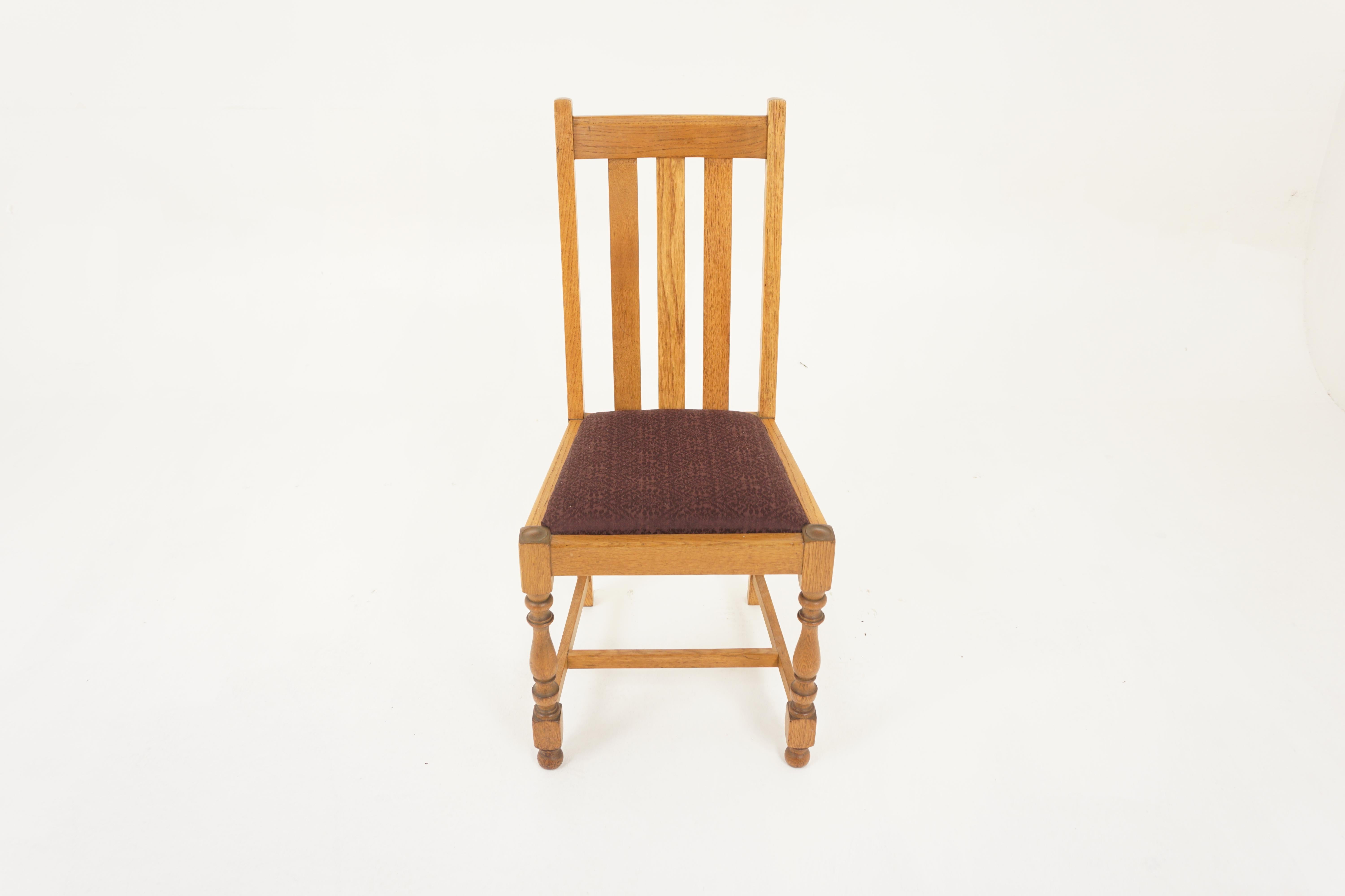 Scottish 4 Vintage Solid Oak High Back Chairs, Lift Out Seats, Scotland 1920, H1201 For Sale