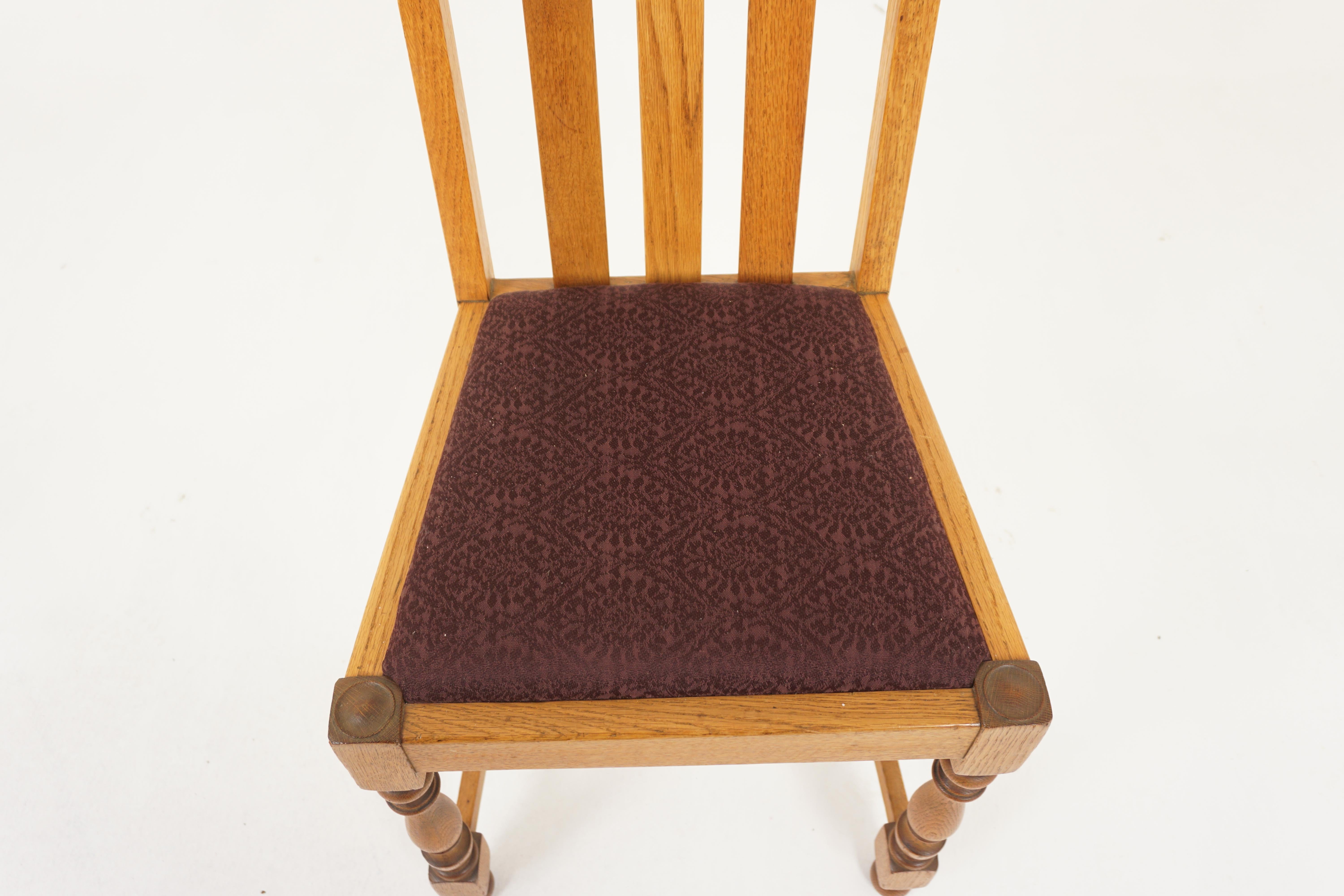 4 Vintage Solid Oak High Back Chairs, Lift Out Seats, Scotland 1920, H1201 In Good Condition For Sale In Vancouver, BC