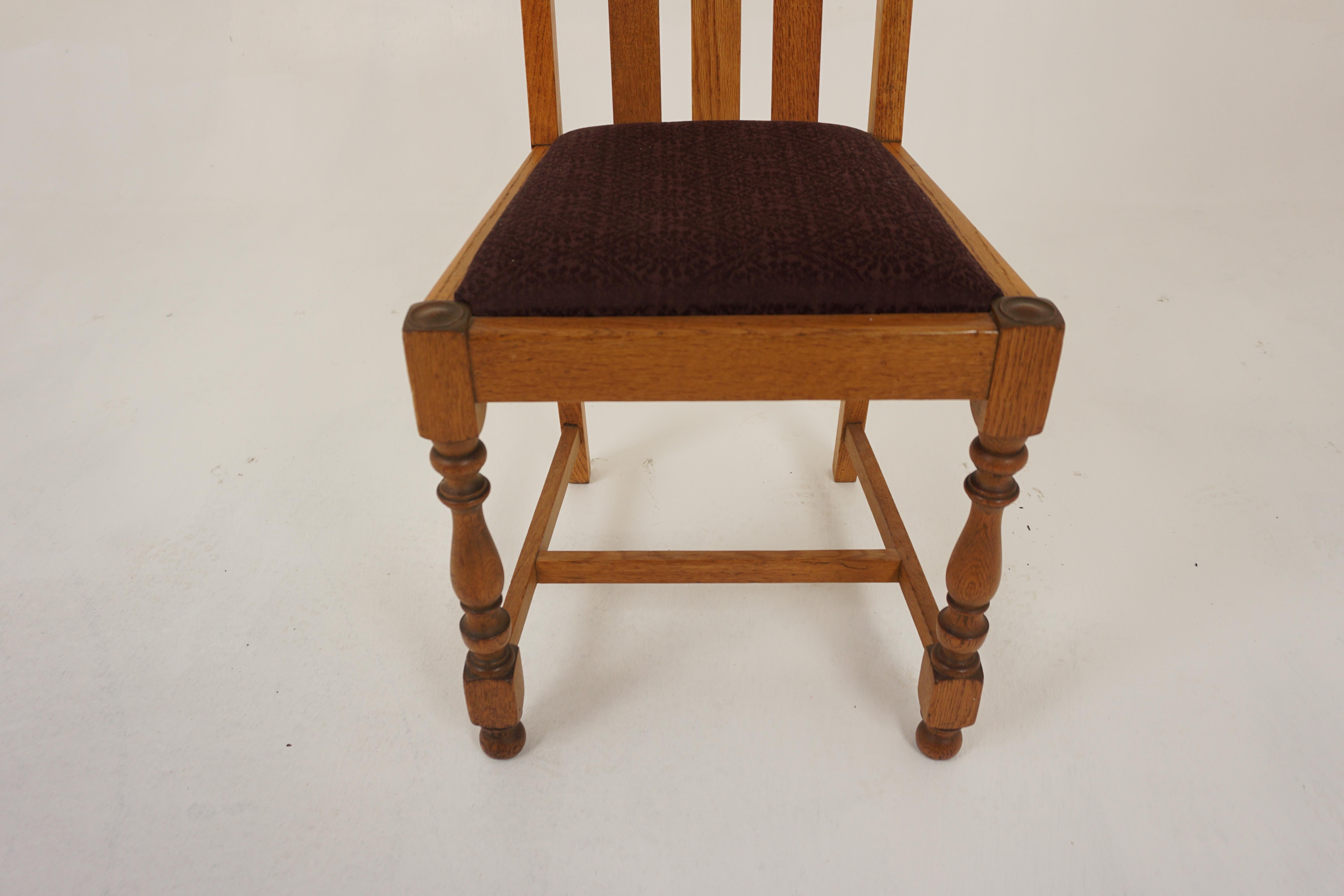 Mid-19th Century 4 Vintage Solid Oak High Back Chairs, Lift Out Seats, Scotland 1920, H1201 For Sale