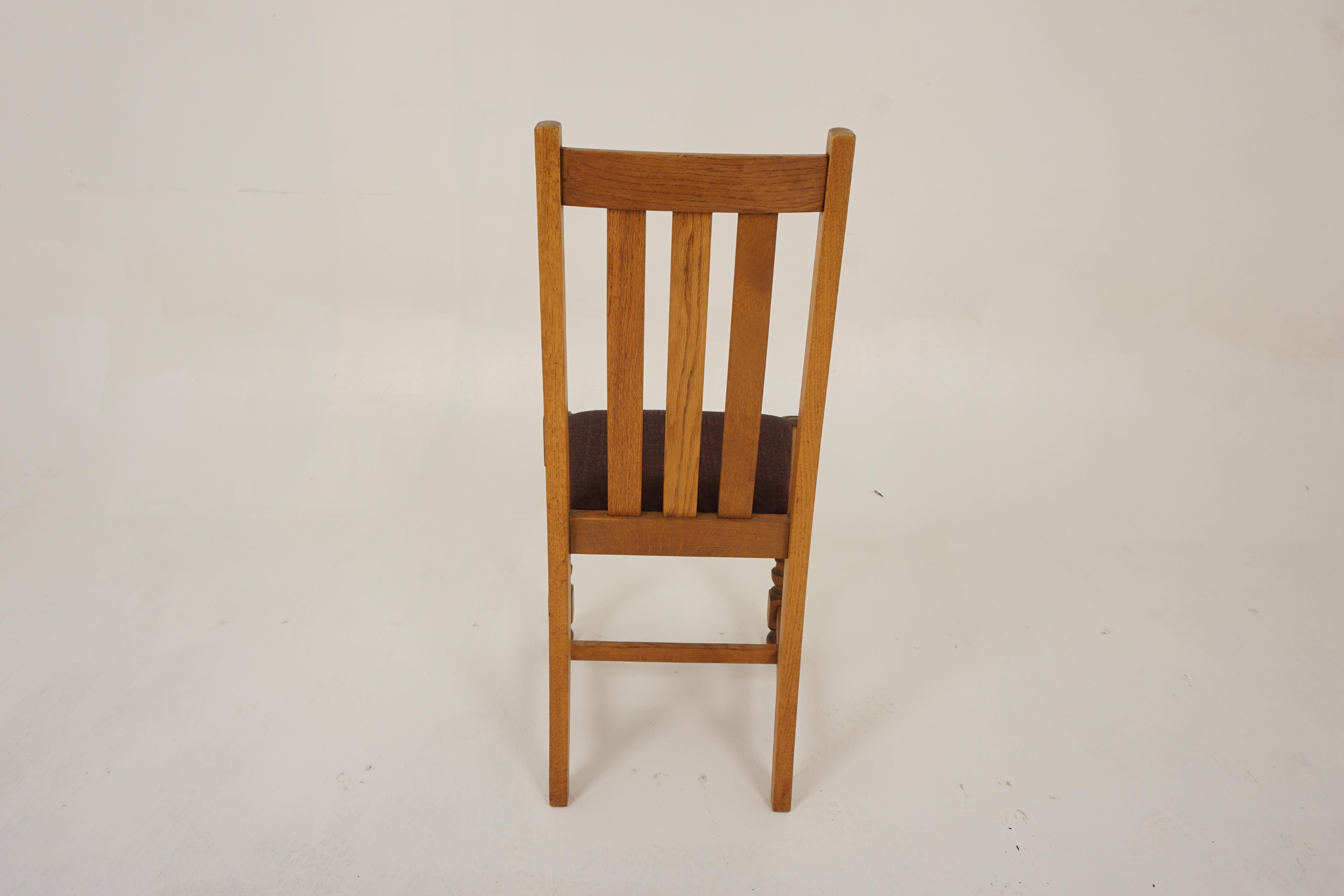 Walnut 4 Vintage Solid Oak High Back Chairs, Lift Out Seats, Scotland 1920, H1201 For Sale