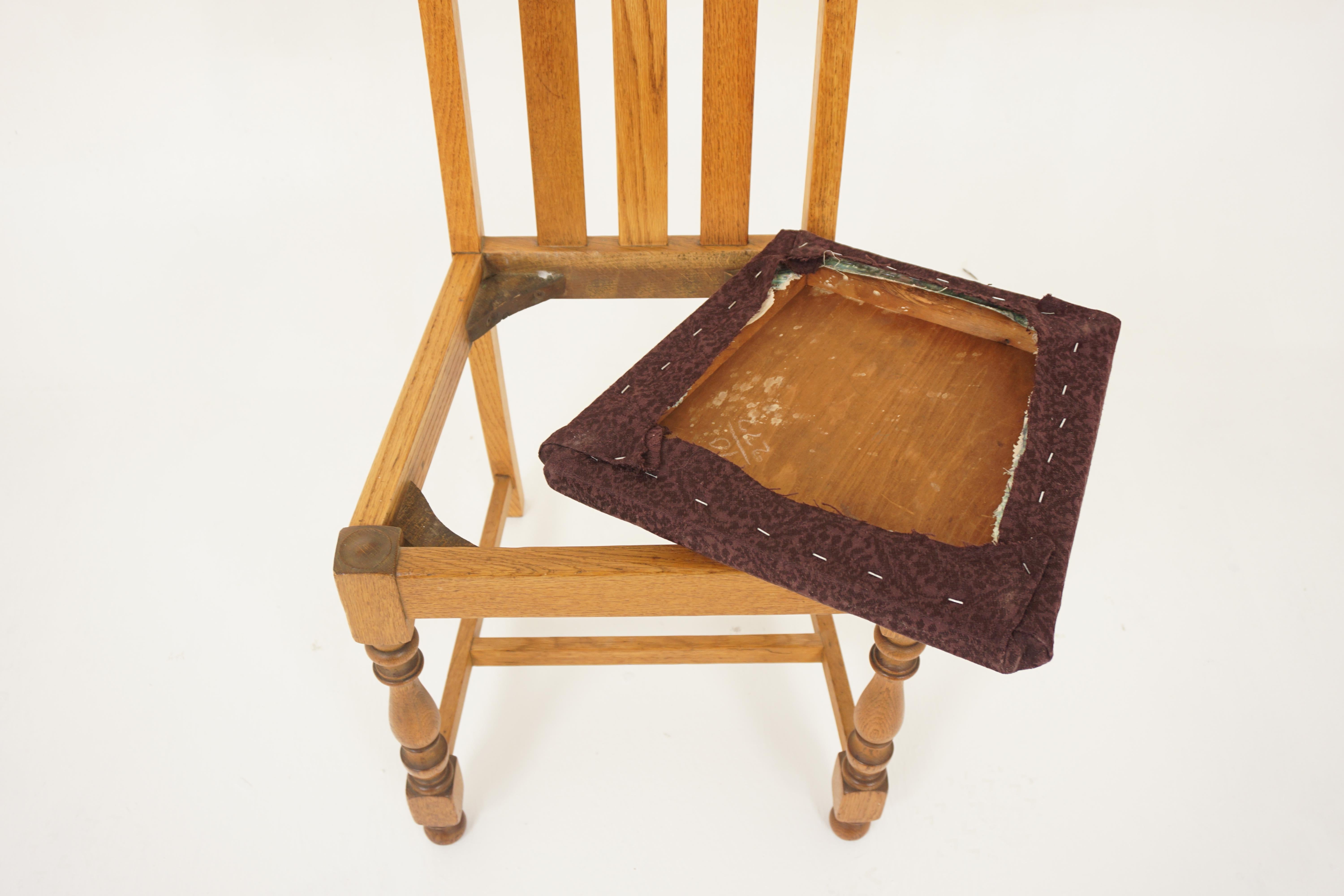 4 Vintage Solid Oak High Back Chairs, Lift Out Seats, Scotland 1920, H1201 For Sale 1