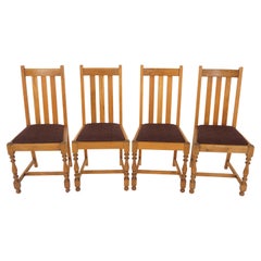 4 Antique Solid Oak High Back Chairs, Lift Out Seats, Scotland 1920, H1201